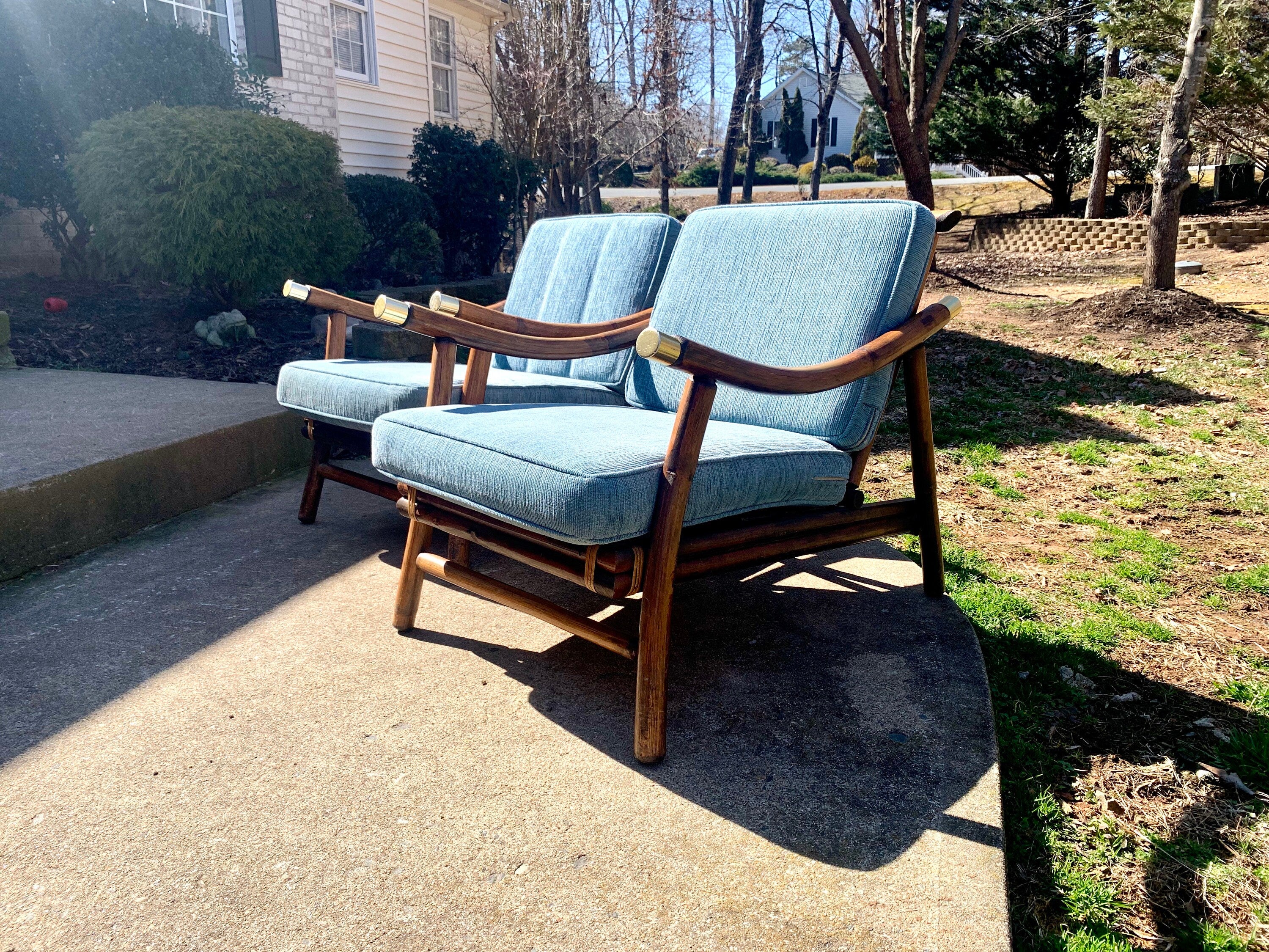 Pair of John Wisner Style Bamboo Lounge Chairs | Ficks Reed John Wisner MCM Lounge Chairs | Rattan MCM Lounge Chairs