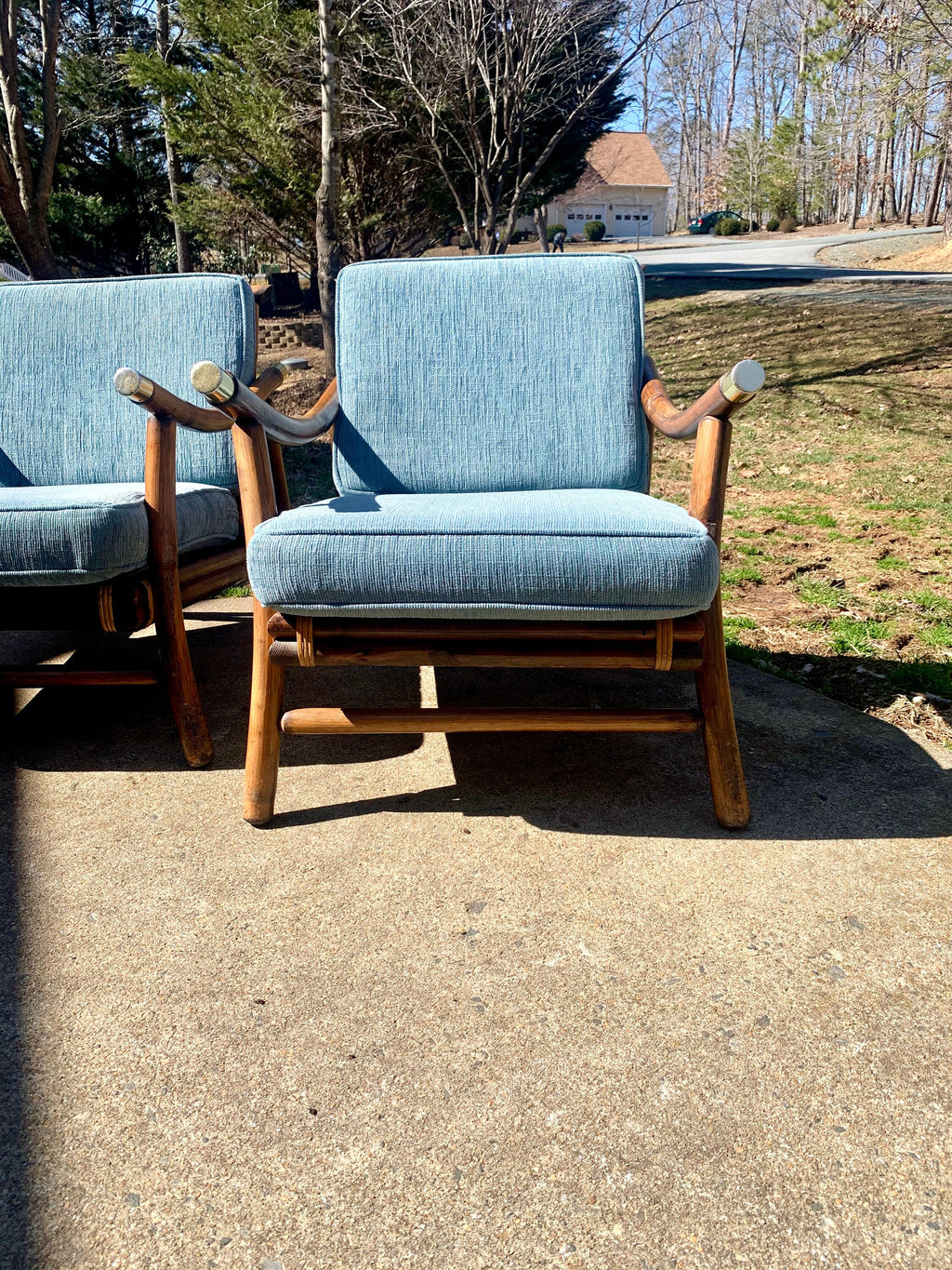Pair of John Wisner Style Bamboo Lounge Chairs | Ficks Reed John Wisner MCM Lounge Chairs | Rattan MCM Lounge Chairs