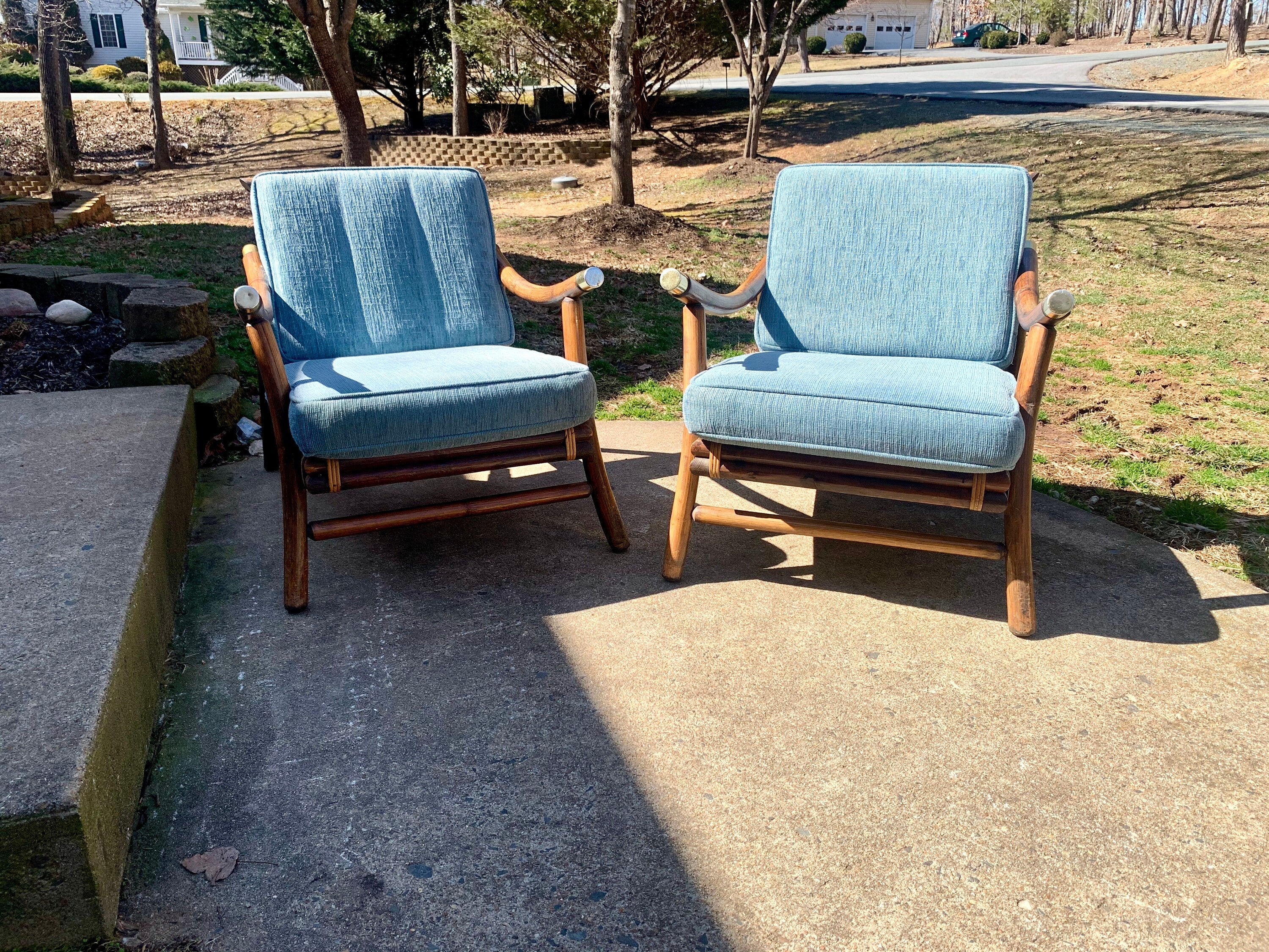 Pair of John Wisner Style Bamboo Lounge Chairs | Ficks Reed John Wisner MCM Lounge Chairs | Rattan MCM Lounge Chairs