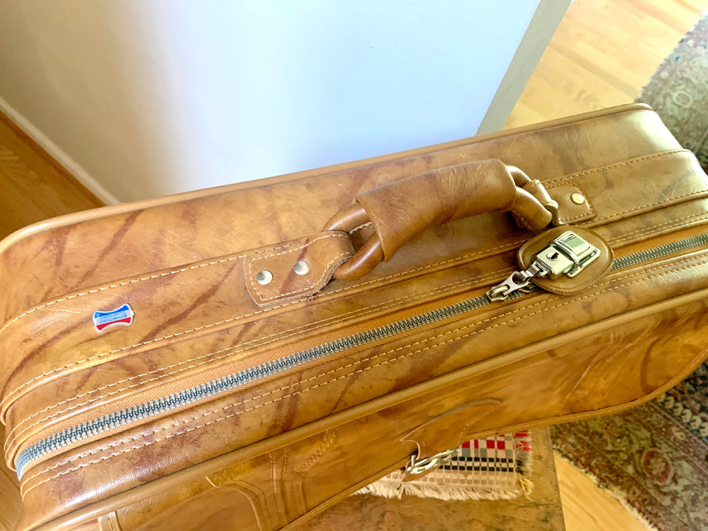 1970's American Tourister Weekender | American Tourister Suitcase | Brown Weekend Luggage Bag| Retro Brown Carry On| Brown Marble Vinyl Bag
