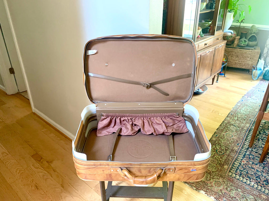 1970's American Tourister Weekender | American Tourister Suitcase | Brown Weekend Luggage Bag| Retro Brown Carry On| Brown Marble Vinyl Bag