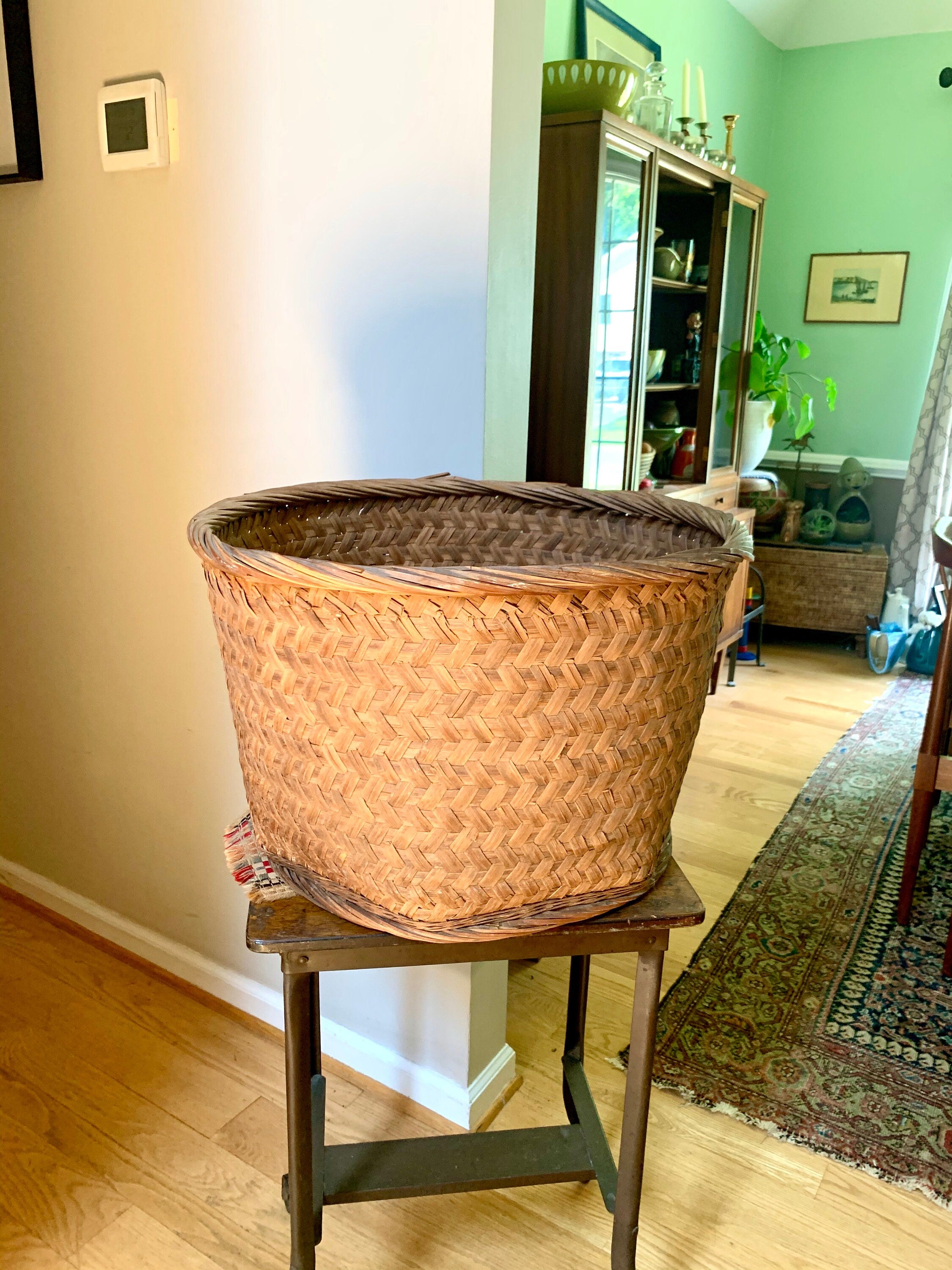 Vintage XL Wicker Basket  | Large Rattan Basket | Wicker Hamper | Woven Wicker Blanket Storage | Bohemian Storage | Antique Rattan Basket