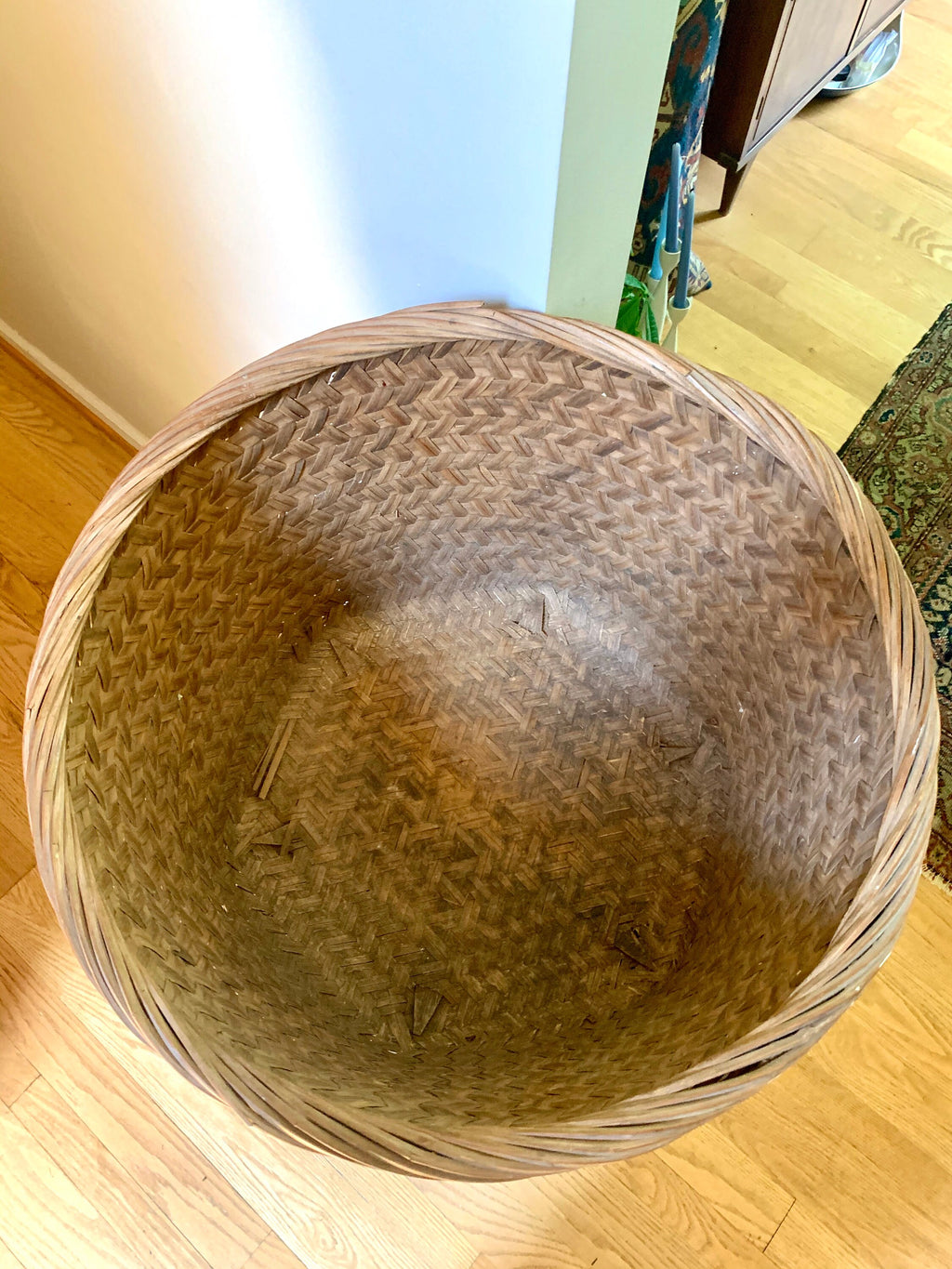 Vintage XL Wicker Basket  | Large Rattan Basket | Wicker Hamper | Woven Wicker Blanket Storage | Bohemian Storage | Antique Rattan Basket