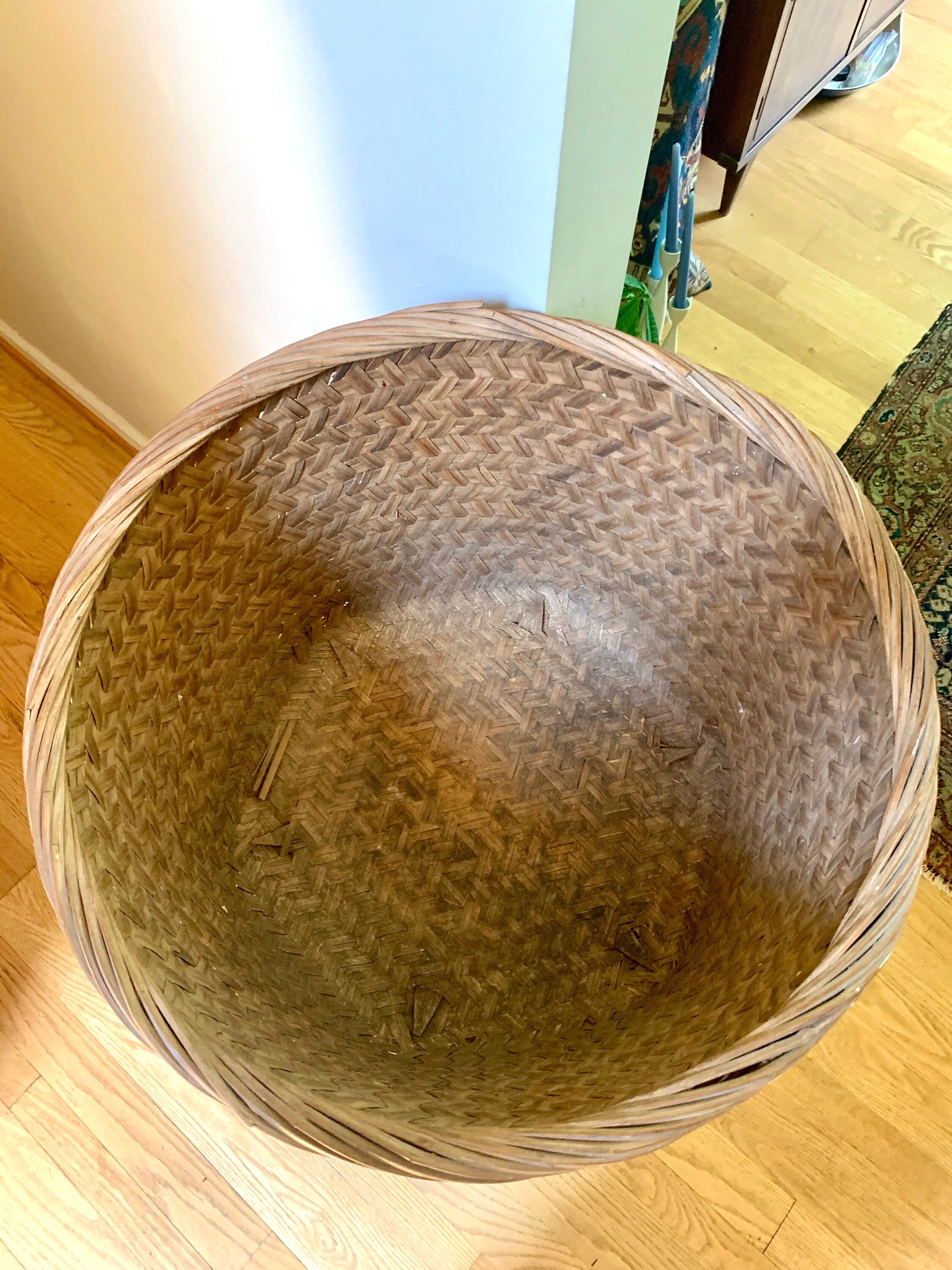 Vintage XL Wicker Basket  | Large Rattan Basket | Wicker Hamper | Woven Wicker Blanket Storage | Bohemian Storage | Antique Rattan Basket