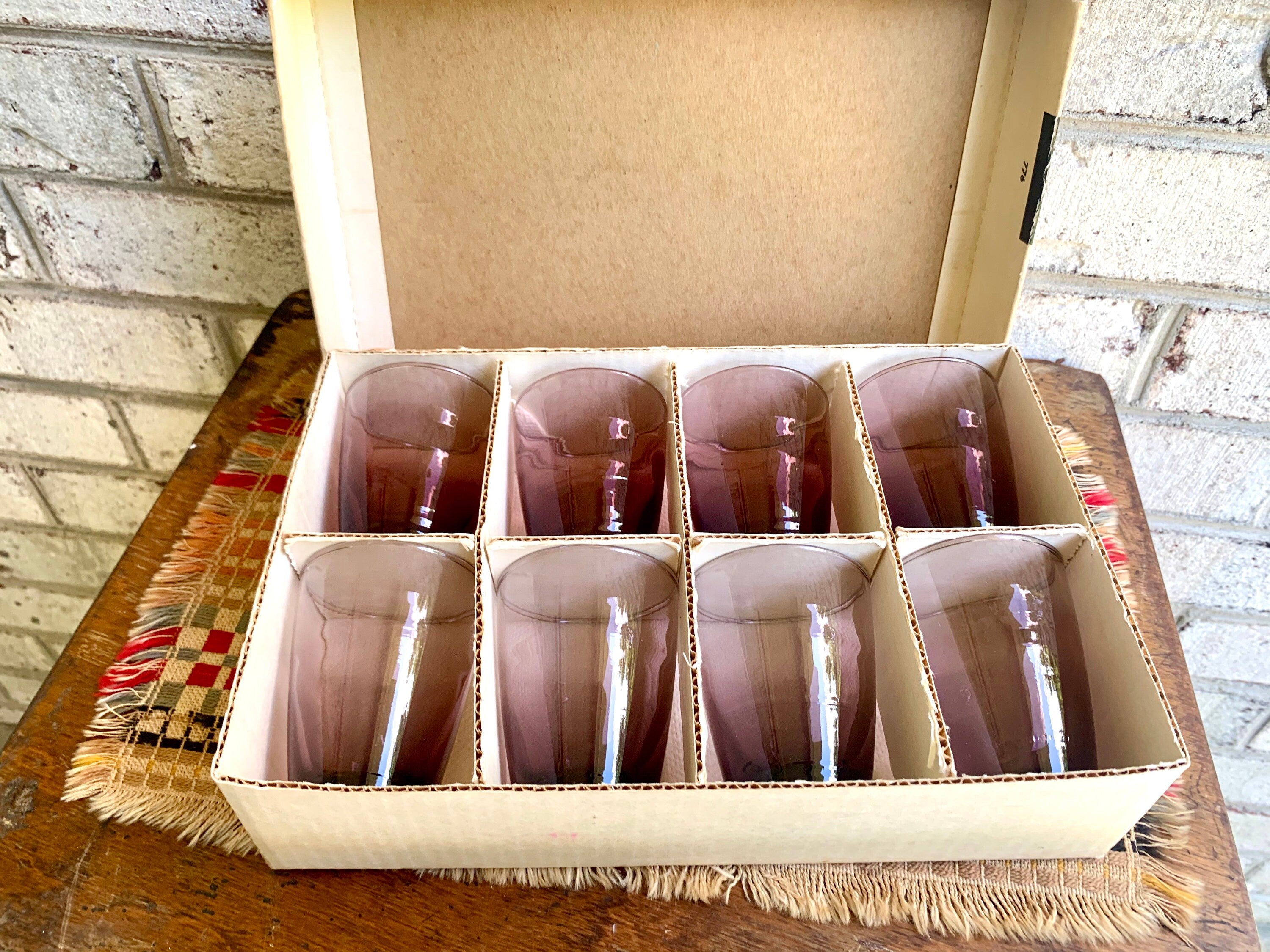 Vtg Classic Ripple Glassware by Libbey | Purple 6 oz. Libbey Glasses | Classic Ripple Glassware in Original Box