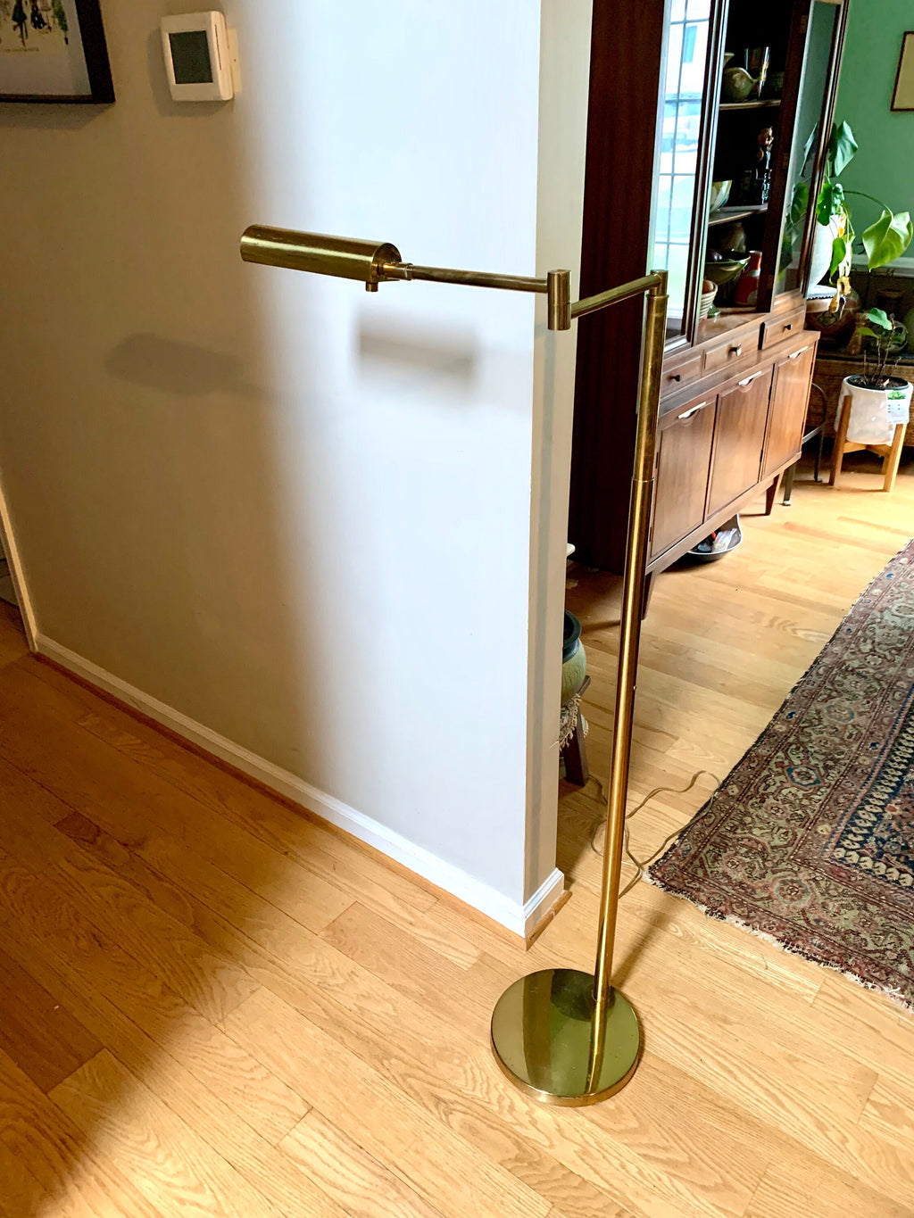 Vtg Koch and Lowy Adjustable Swing Arm Floor Lamp | Brass Swing Arm Floor Lamp Lamp | Mid Century Brass Swing Arm Lamp