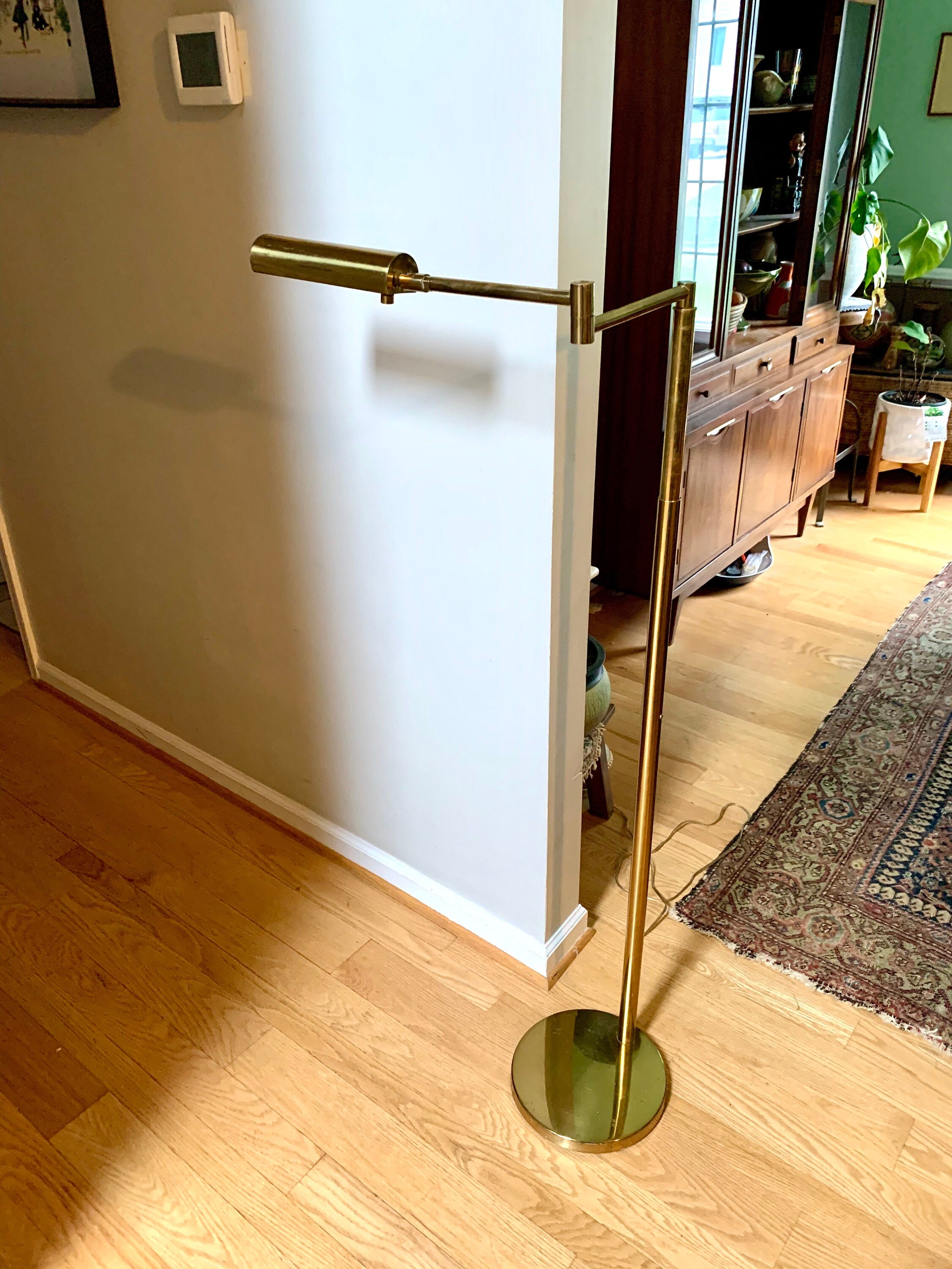 Vtg Koch and Lowy Adjustable Swing Arm Floor Lamp | Brass Swing Arm Floor Lamp Lamp | Mid Century Brass Swing Arm Lamp