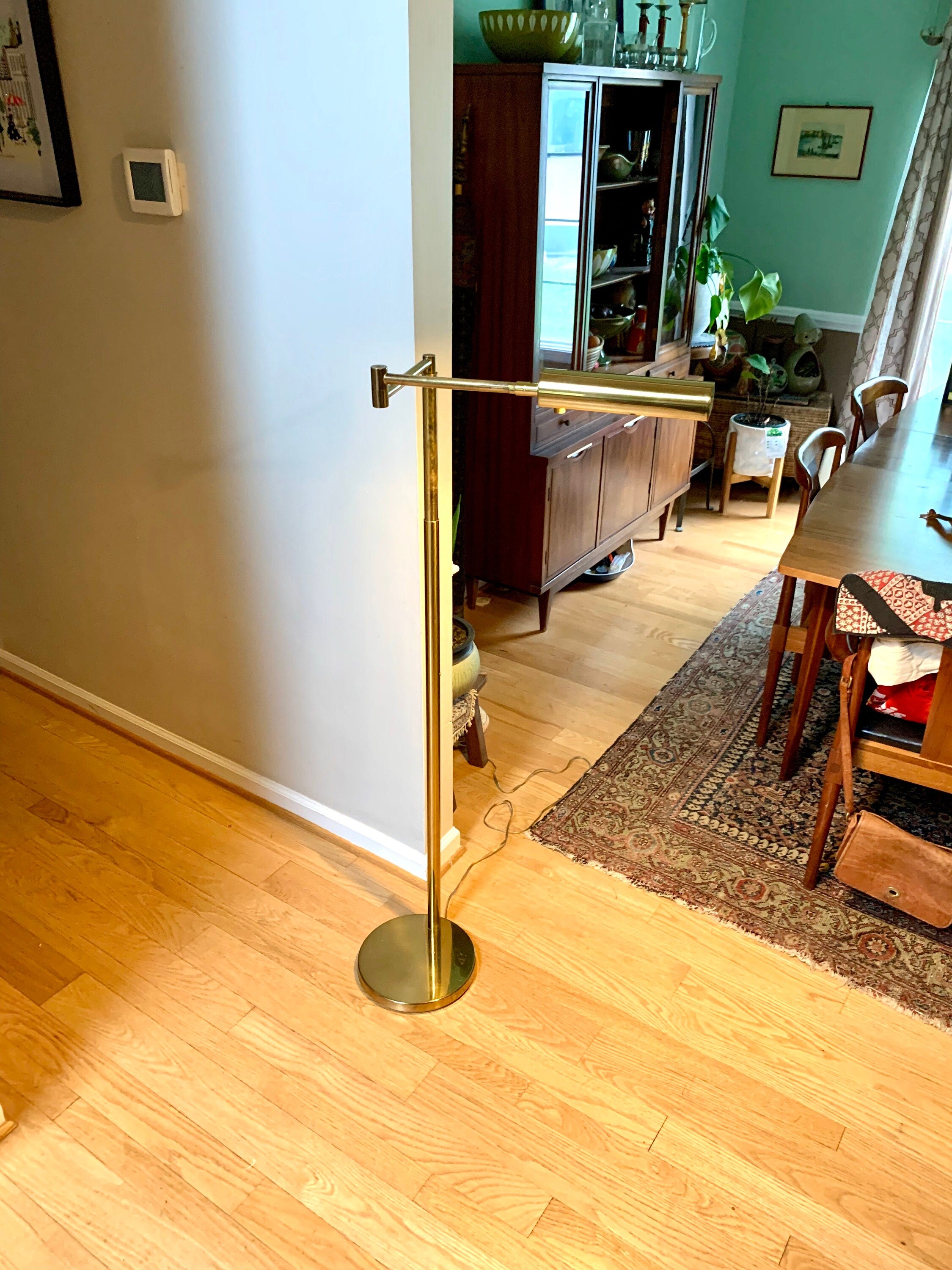 Vtg Koch and Lowy Adjustable Swing Arm Floor Lamp | Brass Swing Arm Floor Lamp Lamp | Mid Century Brass Swing Arm Lamp