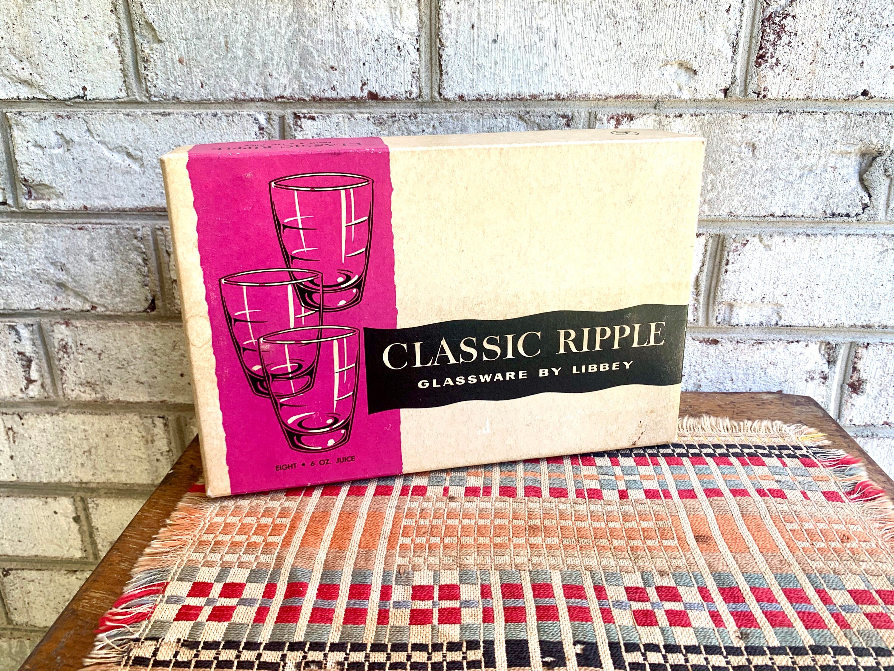Vtg Classic Ripple Glassware by Libbey | Purple 6 oz. Libbey Glasses | Classic Ripple Glassware in Original Box