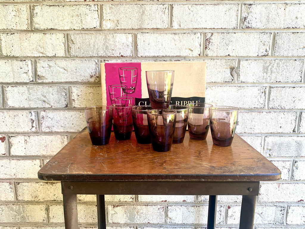 Vtg Classic Ripple Glassware by Libbey | Purple 6 oz. Libbey Glasses | Classic Ripple Glassware in Original Box