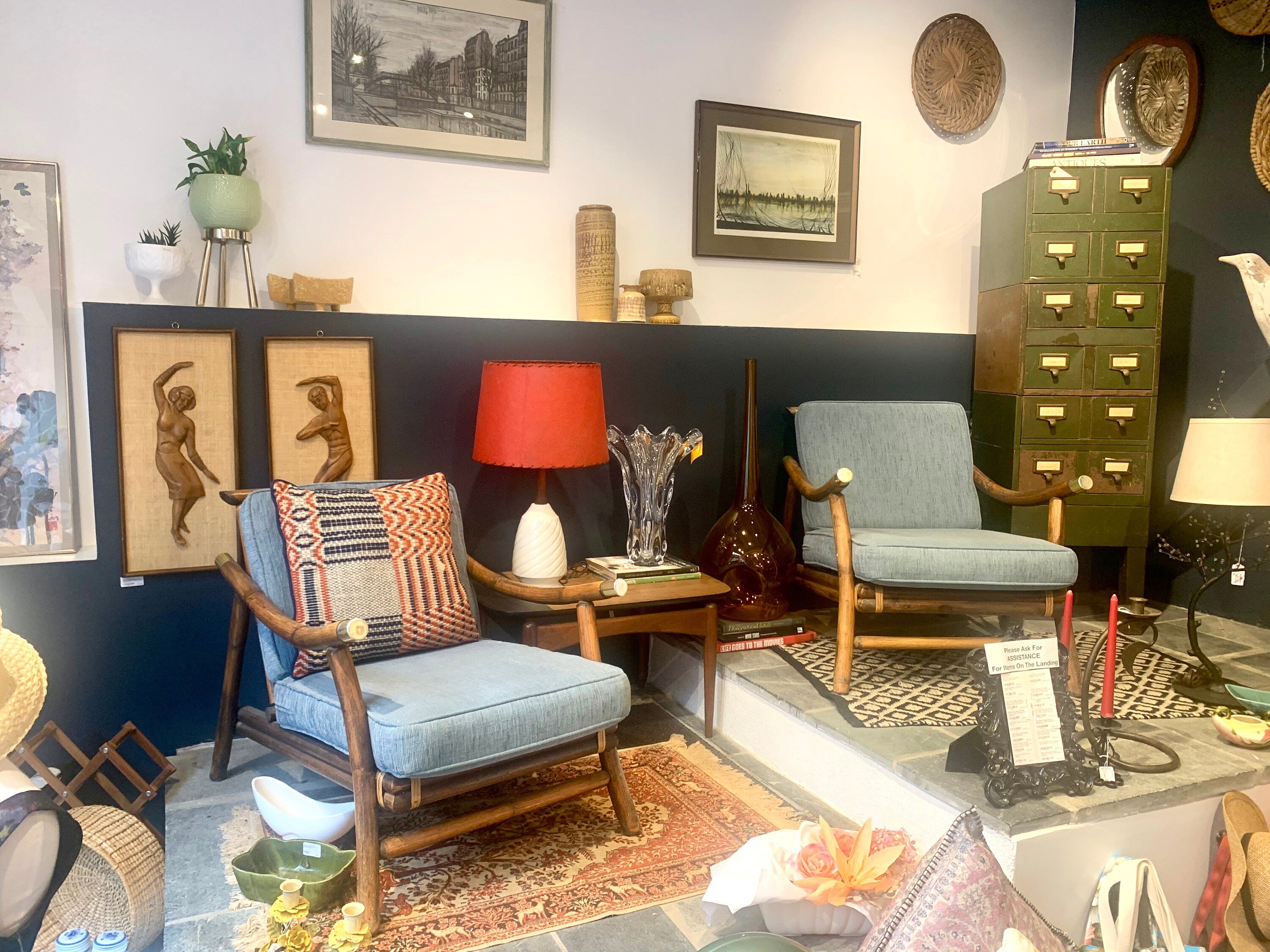 Pair of John Wisner Style Bamboo Lounge Chairs | Ficks Reed John Wisner MCM Lounge Chairs | Rattan MCM Lounge Chairs