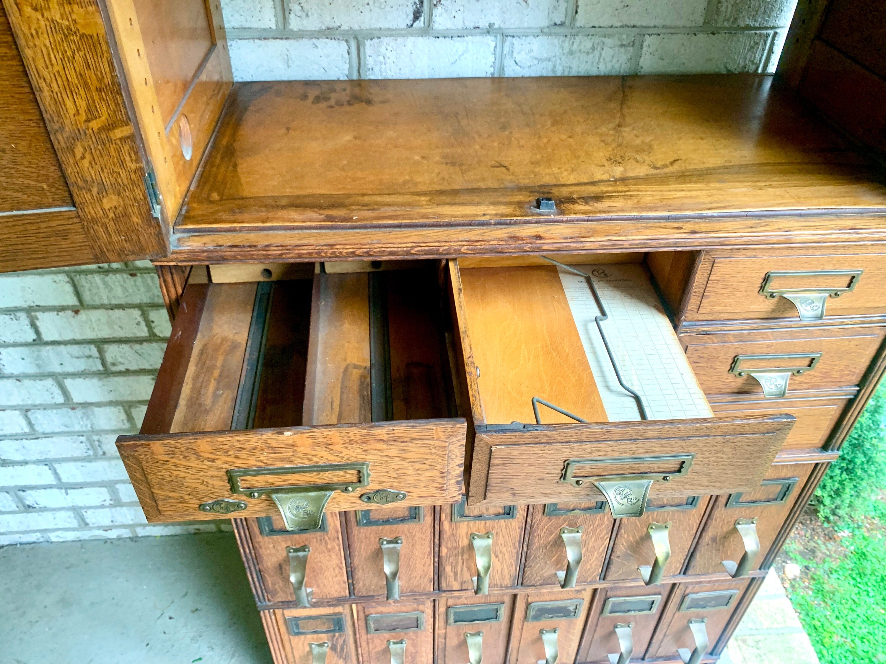 Antique Yawmen & Erbe Wood Filing Cabinet | Wooden 20 Drawer Library Index Card Catalog | Wooden Filing Cabinet | Storage Cabinet