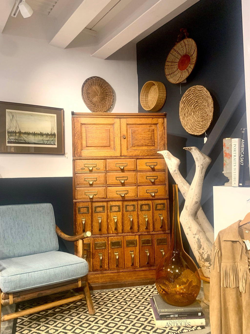 Antique Yawmen & Erbe Wood Filing Cabinet | Wooden 20 Drawer Library Index Card Catalog | Wooden Filing Cabinet | Storage Cabinet