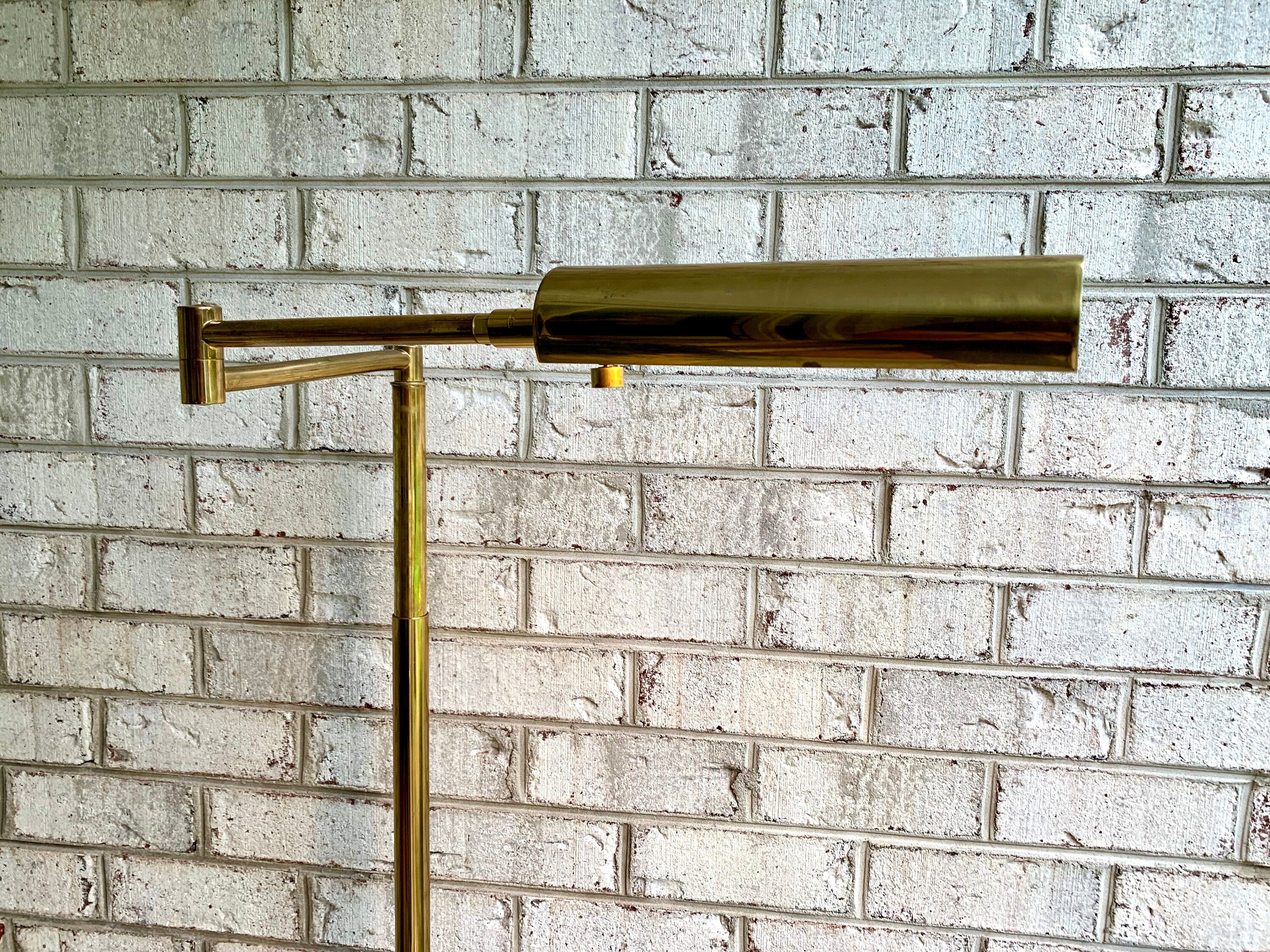 Vtg Koch and Lowy Adjustable Swing Arm Floor Lamp | Brass Swing Arm Floor Lamp Lamp | Mid Century Brass Swing Arm Lamp