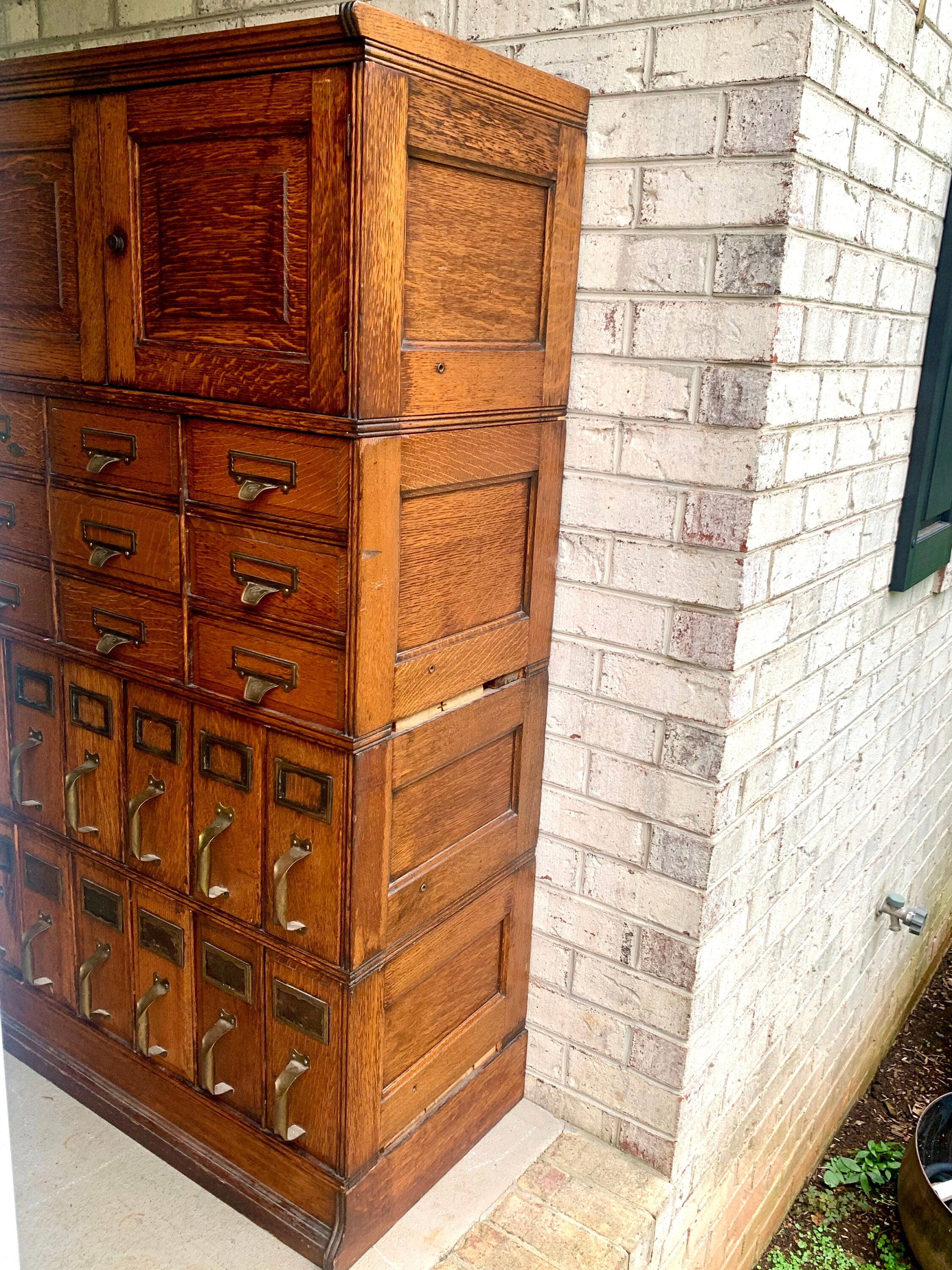 Antique Yawmen & Erbe Wood Filing Cabinet | Wooden 20 Drawer Library Index Card Catalog | Wooden Filing Cabinet | Storage Cabinet