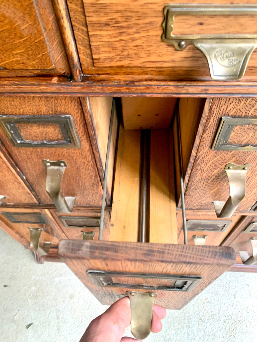 Antique Yawmen & Erbe Wood Filing Cabinet | Wooden 20 Drawer Library Index Card Catalog | Wooden Filing Cabinet | Storage Cabinet