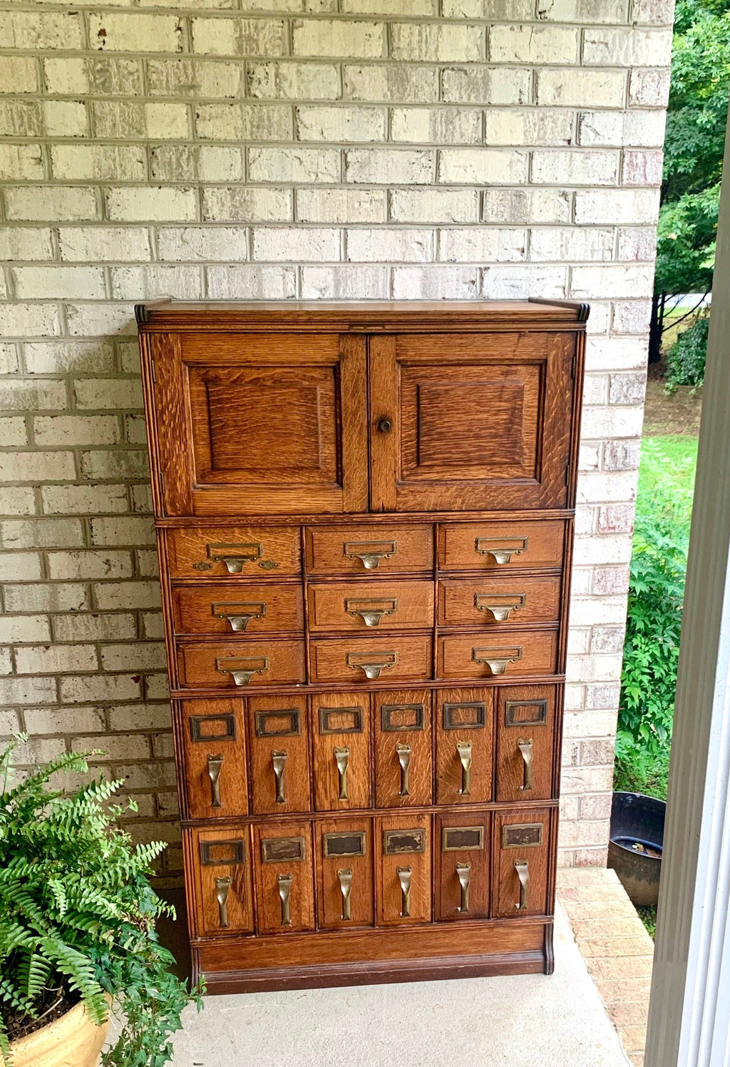 Antique Yawmen & Erbe Wood Filing Cabinet | Wooden 20 Drawer Library Index Card Catalog | Wooden Filing Cabinet | Storage Cabinet