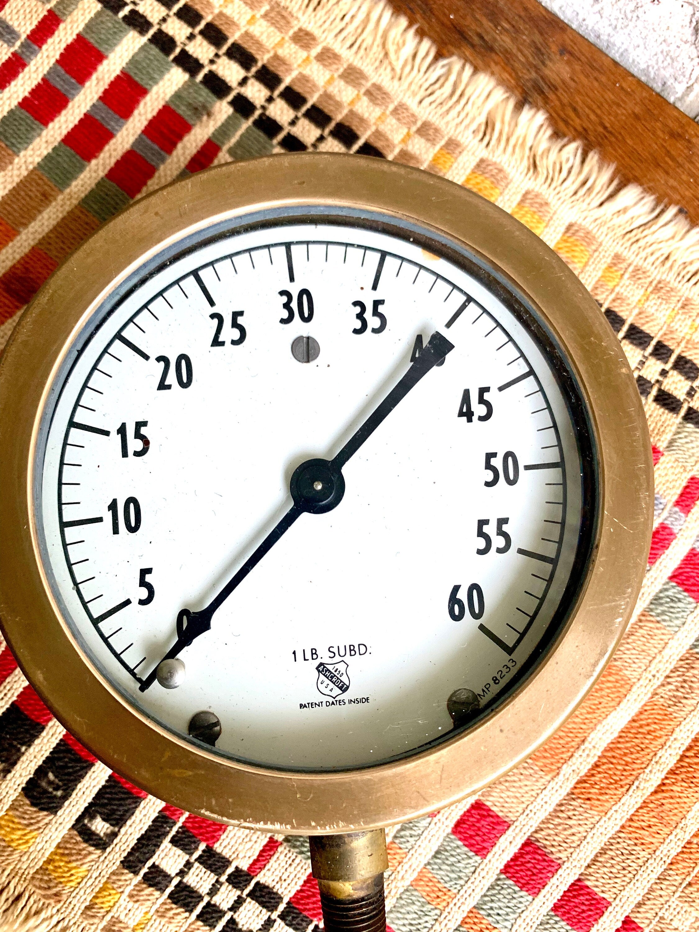 Vtg Brass Ashcroft Industrial Pressure Gauge | Industrial Factory 60 lb. Pressure Gauge | Steampunk decor | Industrial decor