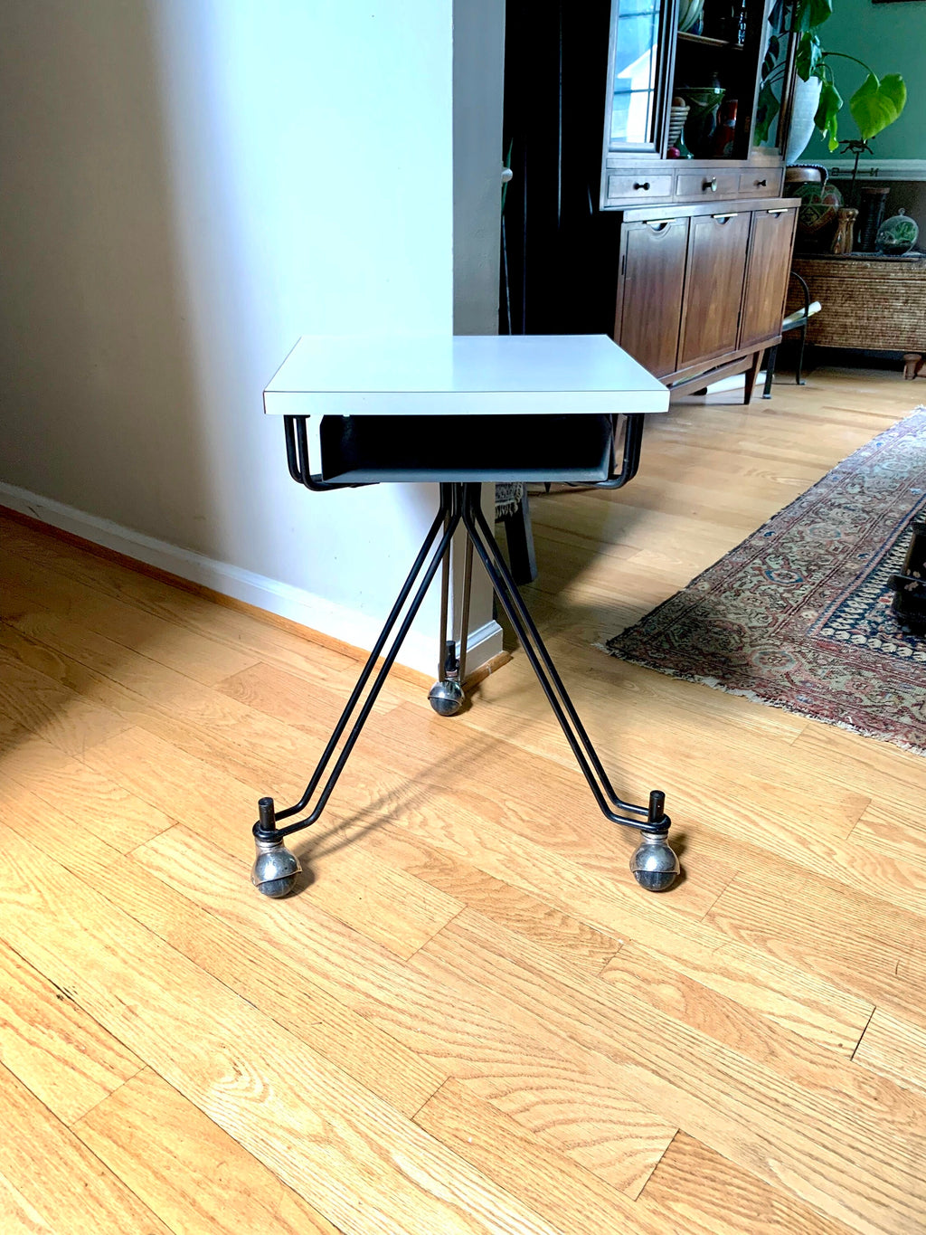 MCM Eliot Noyes Rolling Table | IBM Three Legged MCM Rolling Telephone Table | McM Night Stand | Mid Century End Table |