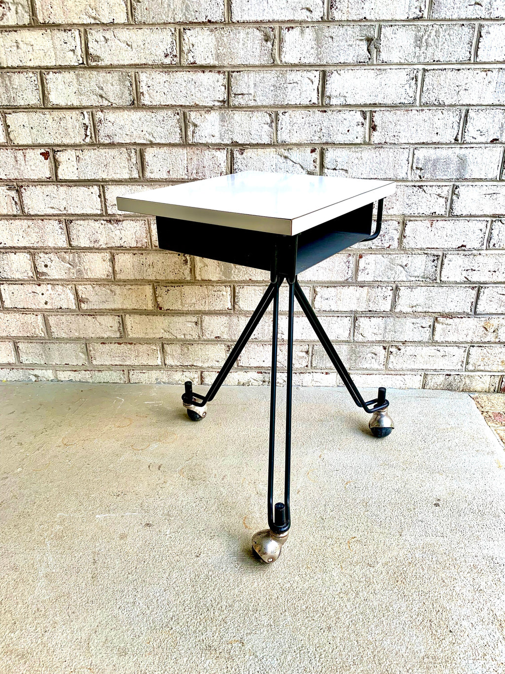 MCM Eliot Noyes Rolling Table | IBM Three Legged MCM Rolling Telephone Table | McM Night Stand | Mid Century End Table |