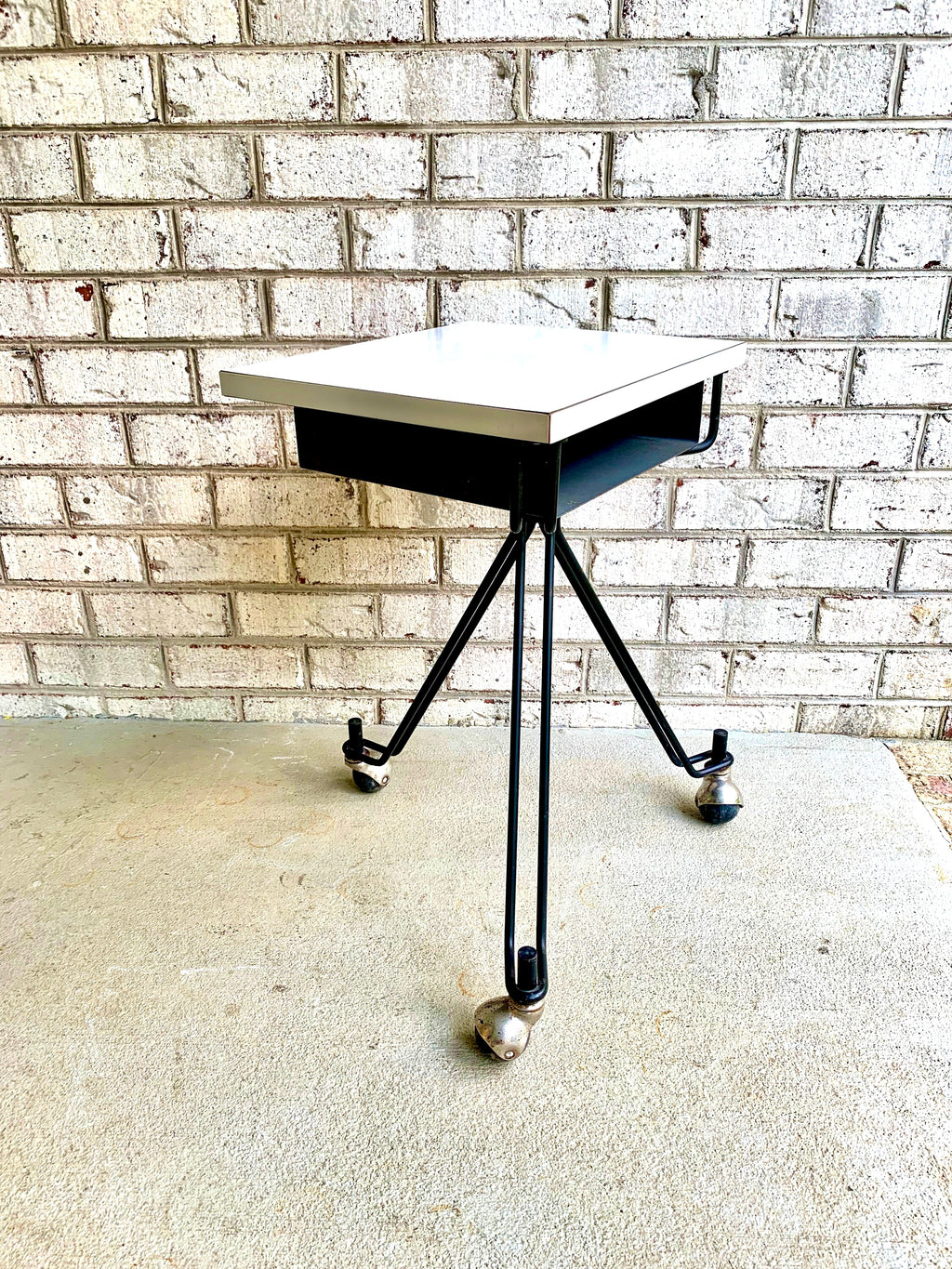 MCM Eliot Noyes Rolling Table | IBM Three Legged MCM Rolling Telephone Table | McM Night Stand | Mid Century End Table |