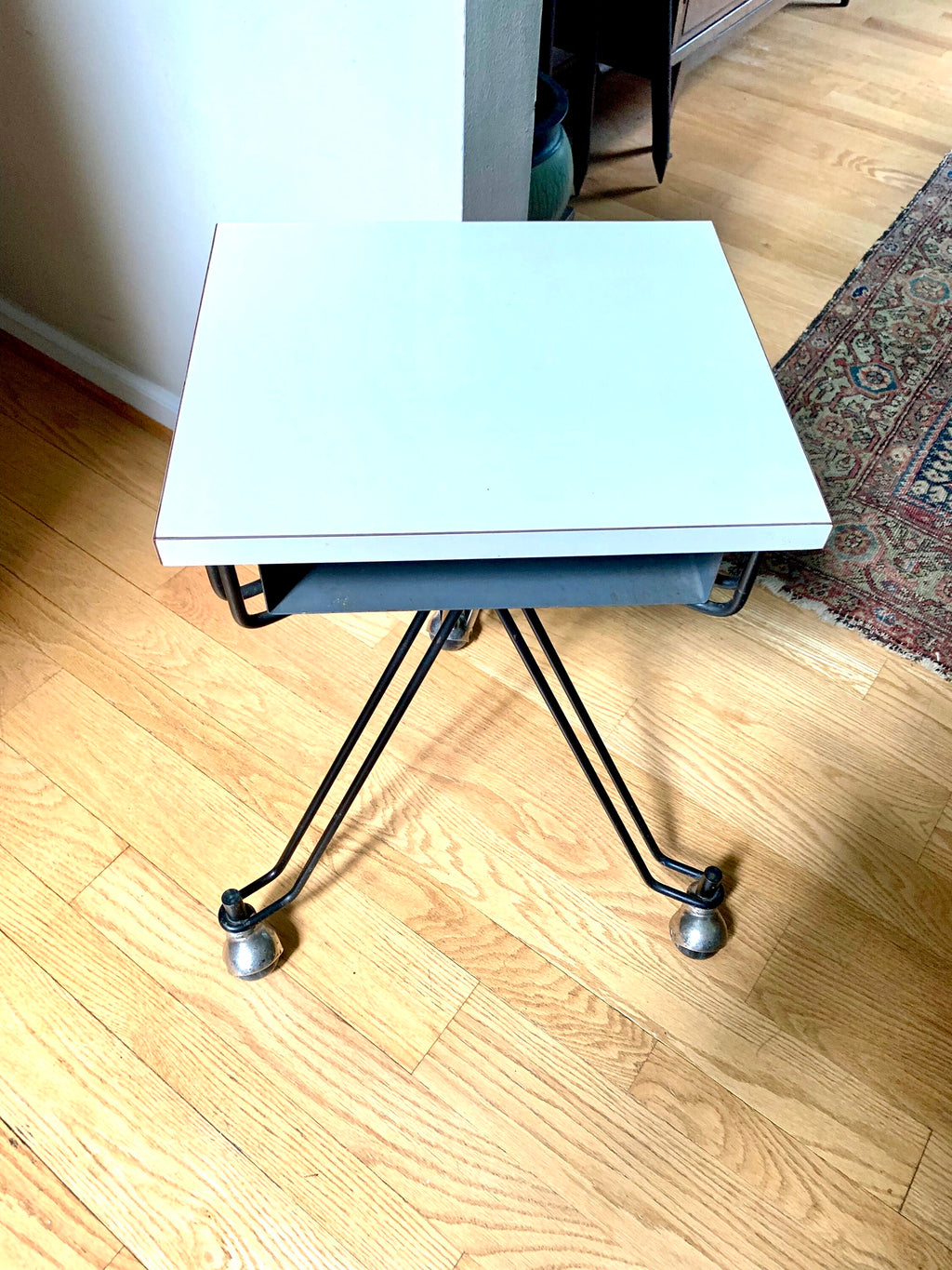 MCM Eliot Noyes Rolling Table | IBM Three Legged MCM Rolling Telephone Table | McM Night Stand | Mid Century End Table |