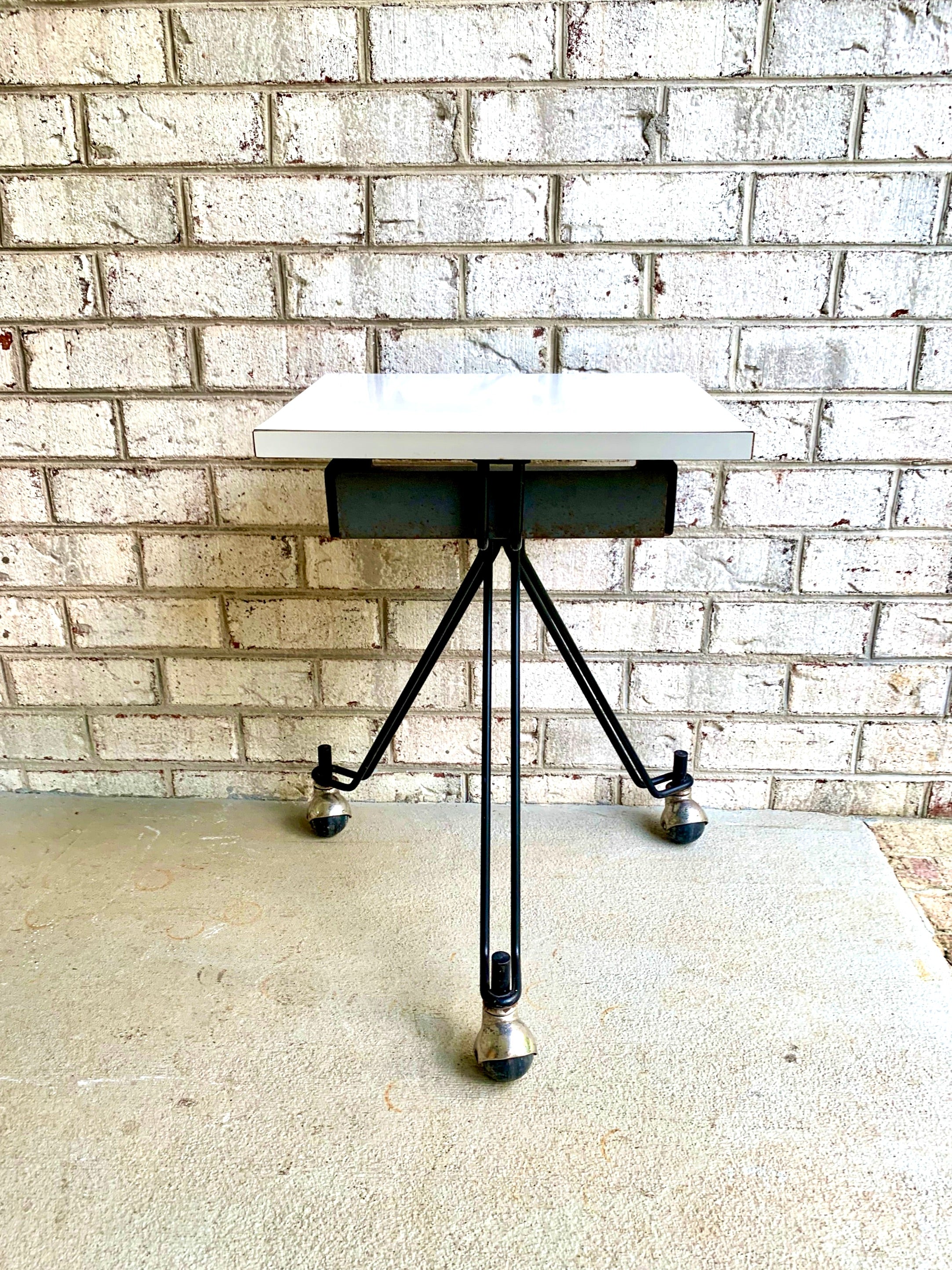 MCM Eliot Noyes Rolling Table | IBM Three Legged MCM Rolling Telephone Table | McM Night Stand | Mid Century End Table |