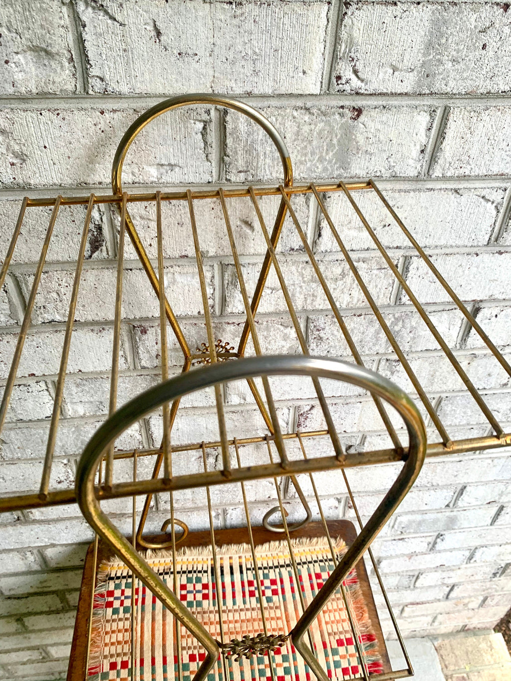 Vintage Eames Style Telephone Stand | Mid Century Telephone Stand | Hollywood Regency Wire Stand | Brass Wire Stand | Two Tiered Plant Stand