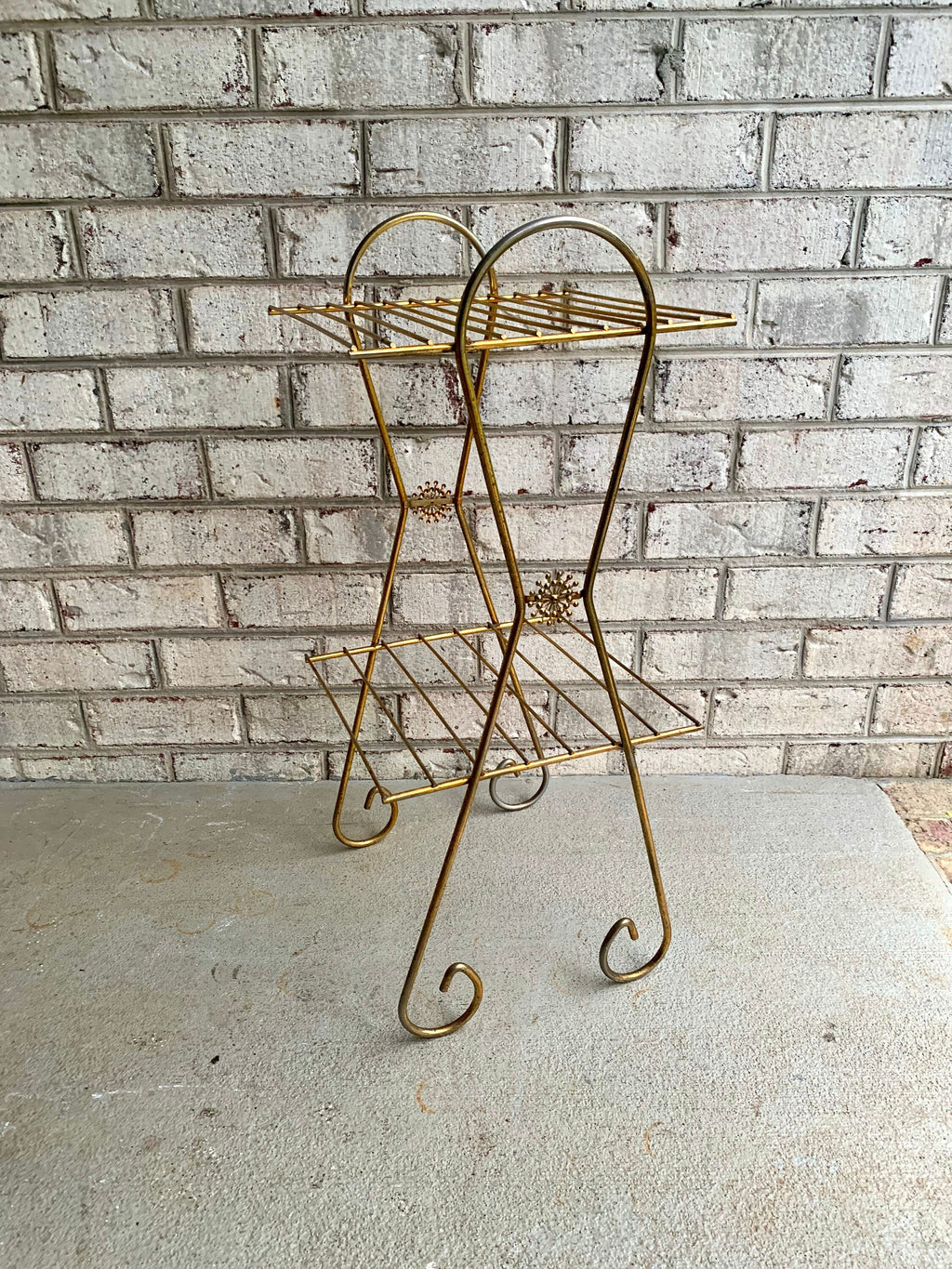 Vintage Eames Style Telephone Stand | Mid Century Telephone Stand | Hollywood Regency Wire Stand | Brass Wire Stand | Two Tiered Plant Stand