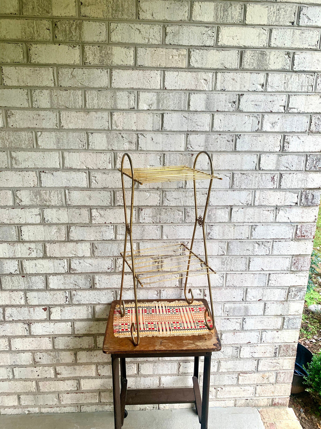 Vintage Eames Style Telephone Stand | Mid Century Telephone Stand | Hollywood Regency Wire Stand | Brass Wire Stand | Two Tiered Plant Stand