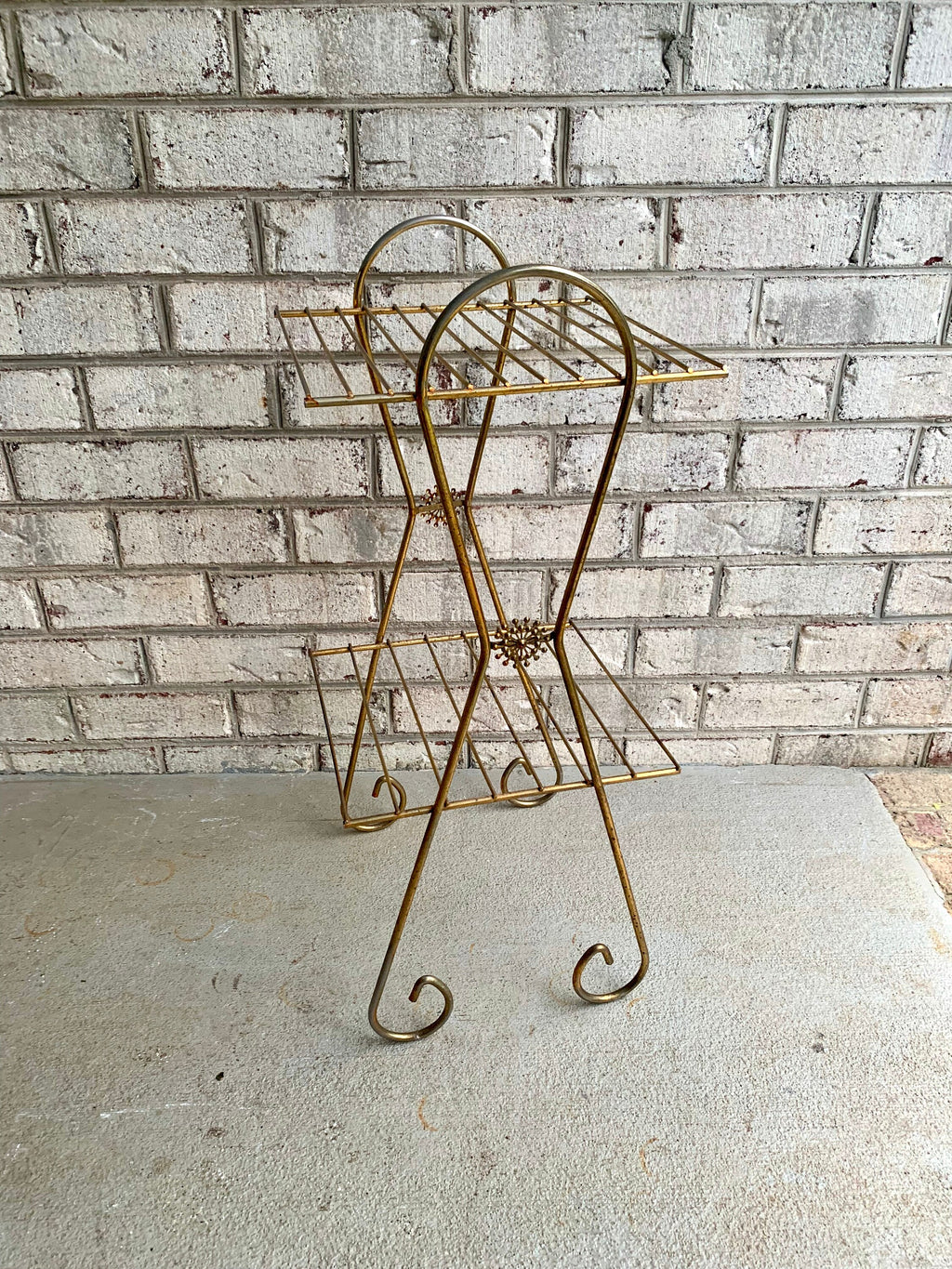 Vintage Eames Style Telephone Stand | Mid Century Telephone Stand | Hollywood Regency Wire Stand | Brass Wire Stand | Two Tiered Plant Stand