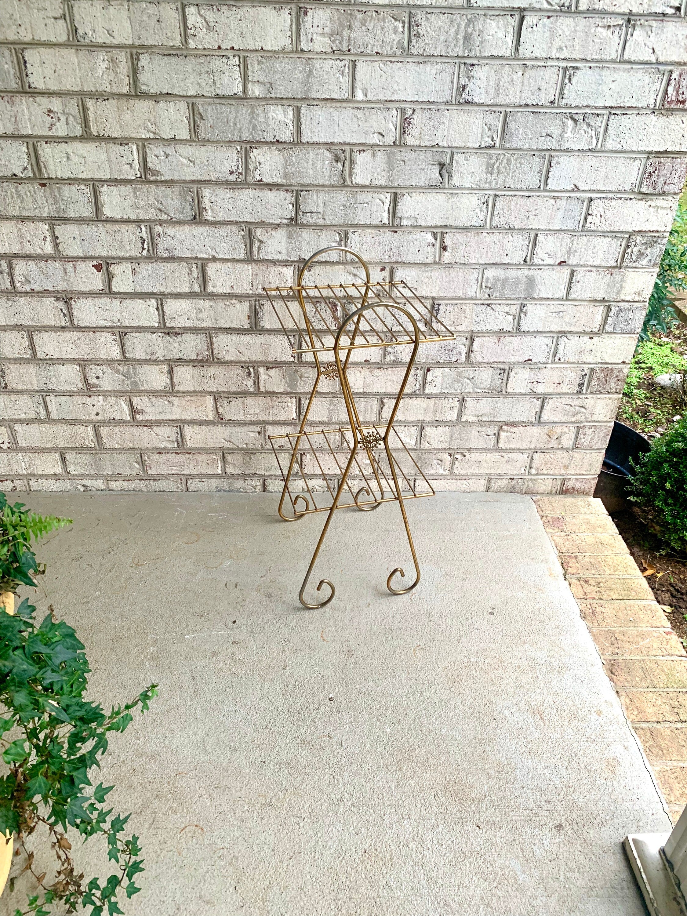Vintage Eames Style Telephone Stand | Mid Century Telephone Stand | Hollywood Regency Wire Stand | Brass Wire Stand | Two Tiered Plant Stand