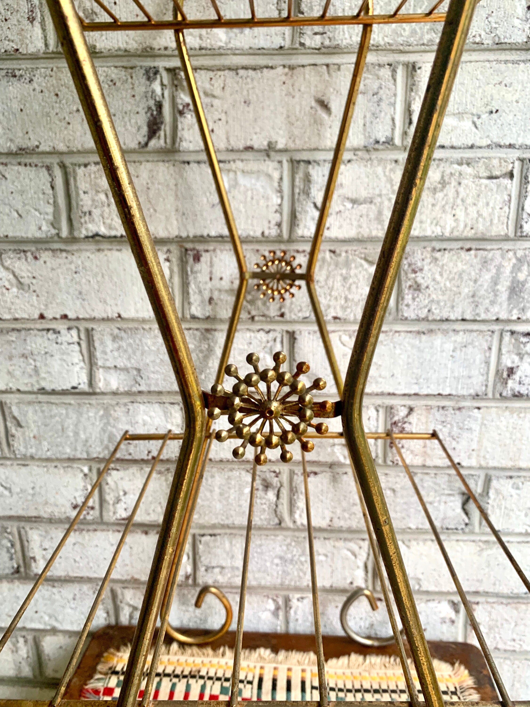 Vintage Eames Style Telephone Stand | Mid Century Telephone Stand | Hollywood Regency Wire Stand | Brass Wire Stand | Two Tiered Plant Stand