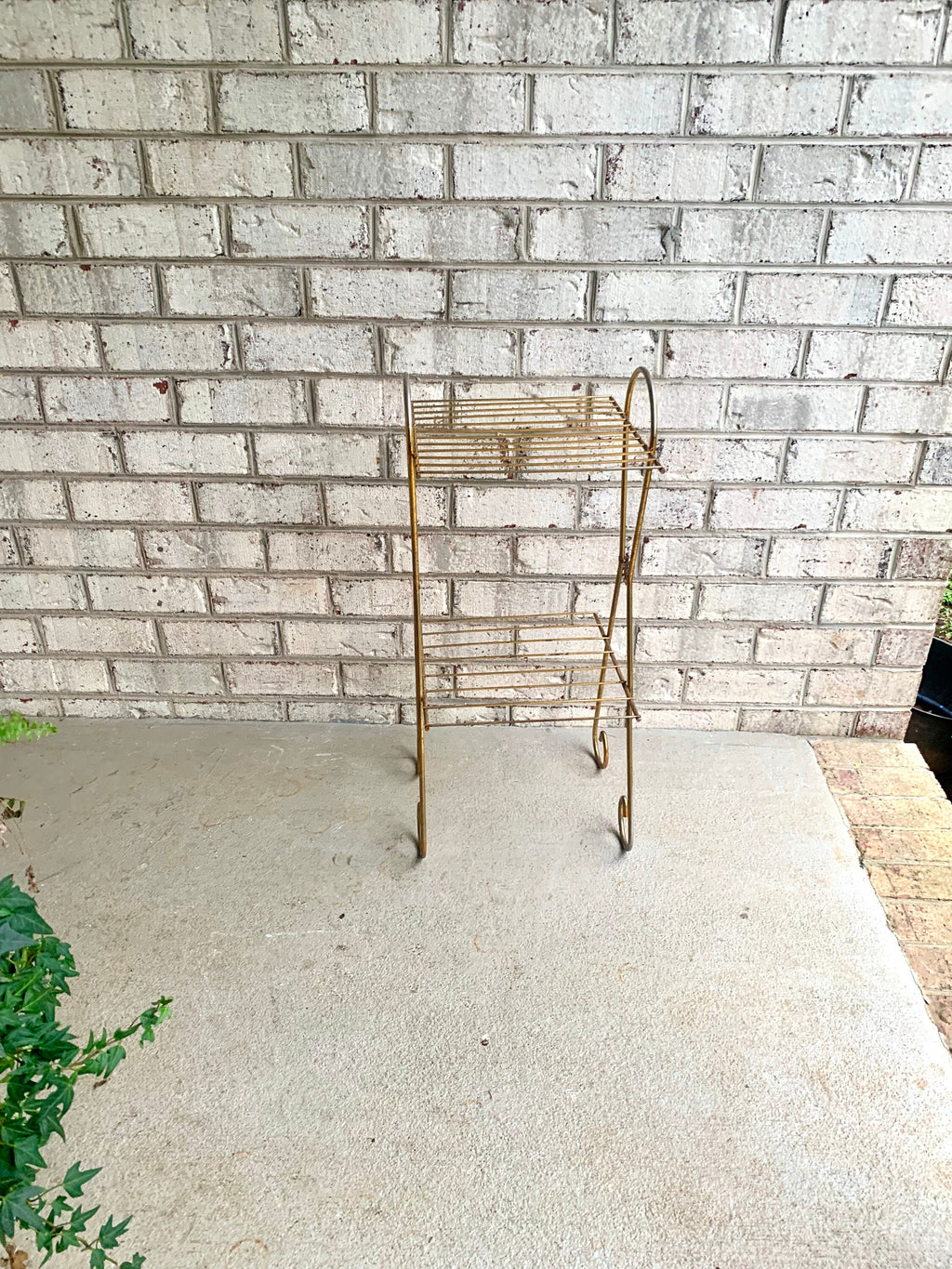 Vintage Eames Style Telephone Stand | Mid Century Telephone Stand | Hollywood Regency Wire Stand | Brass Wire Stand | Two Tiered Plant Stand