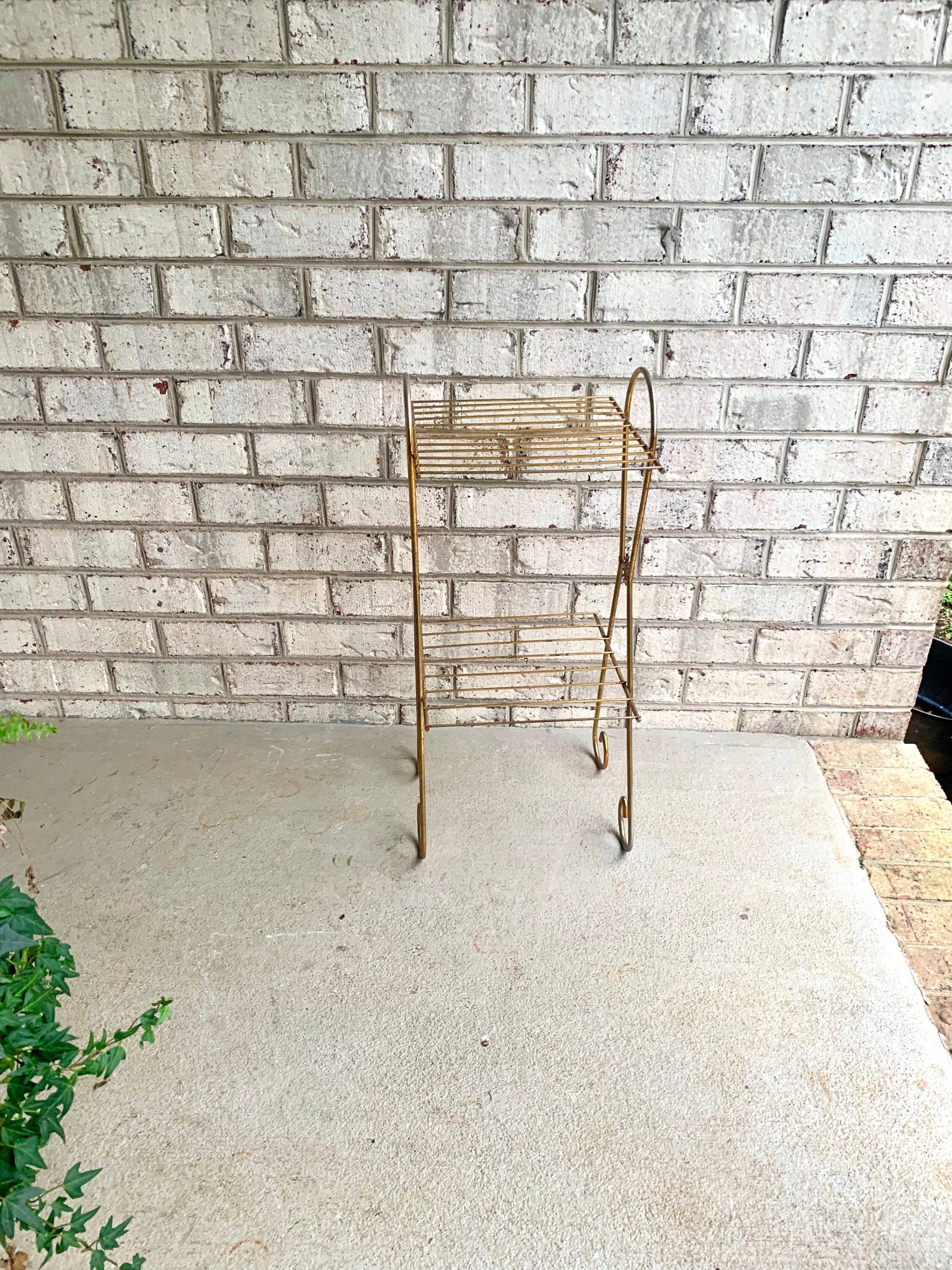 Vintage Eames Style Telephone Stand | Mid Century Telephone Stand | Hollywood Regency Wire Stand | Brass Wire Stand | Two Tiered Plant Stand