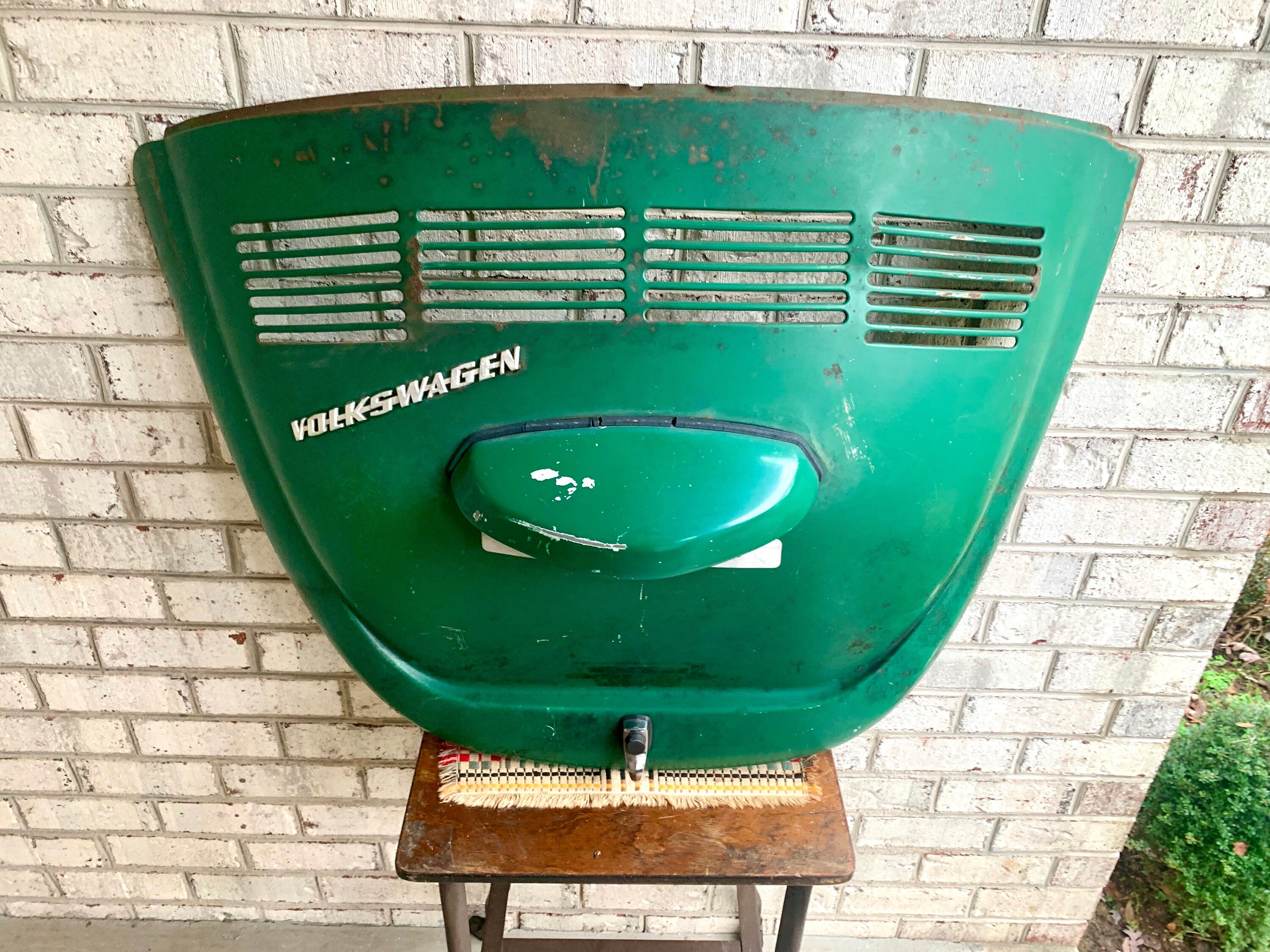 Vtg Green Volkswagon Deck Lid | Distressed VW Trunk Lid | VW Beetle Wall Decor | Automotive Decor | Green VW Beetle Deck Lid