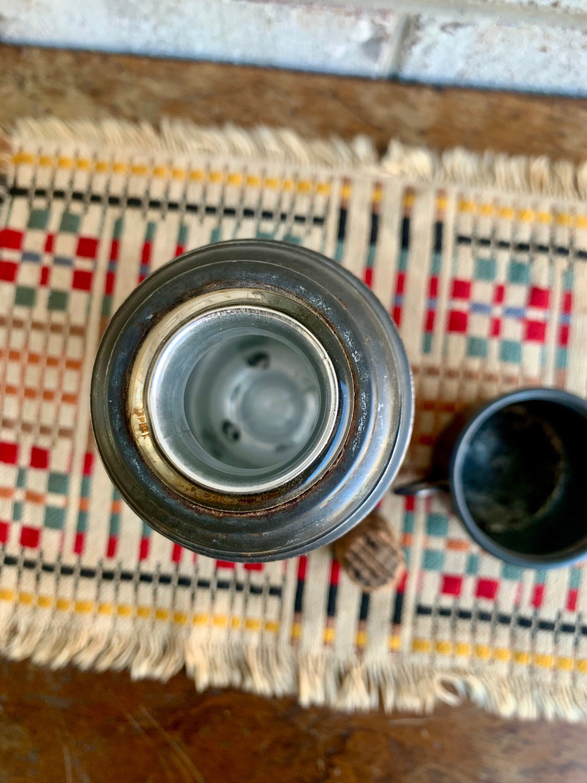 Vtg Keapsit Thermos Bottle | Rustic Small Thermos | Keapsit Vacuum Bottle | Blue and Red Distressed Thermos Bottle | Lunch Pale Thermos