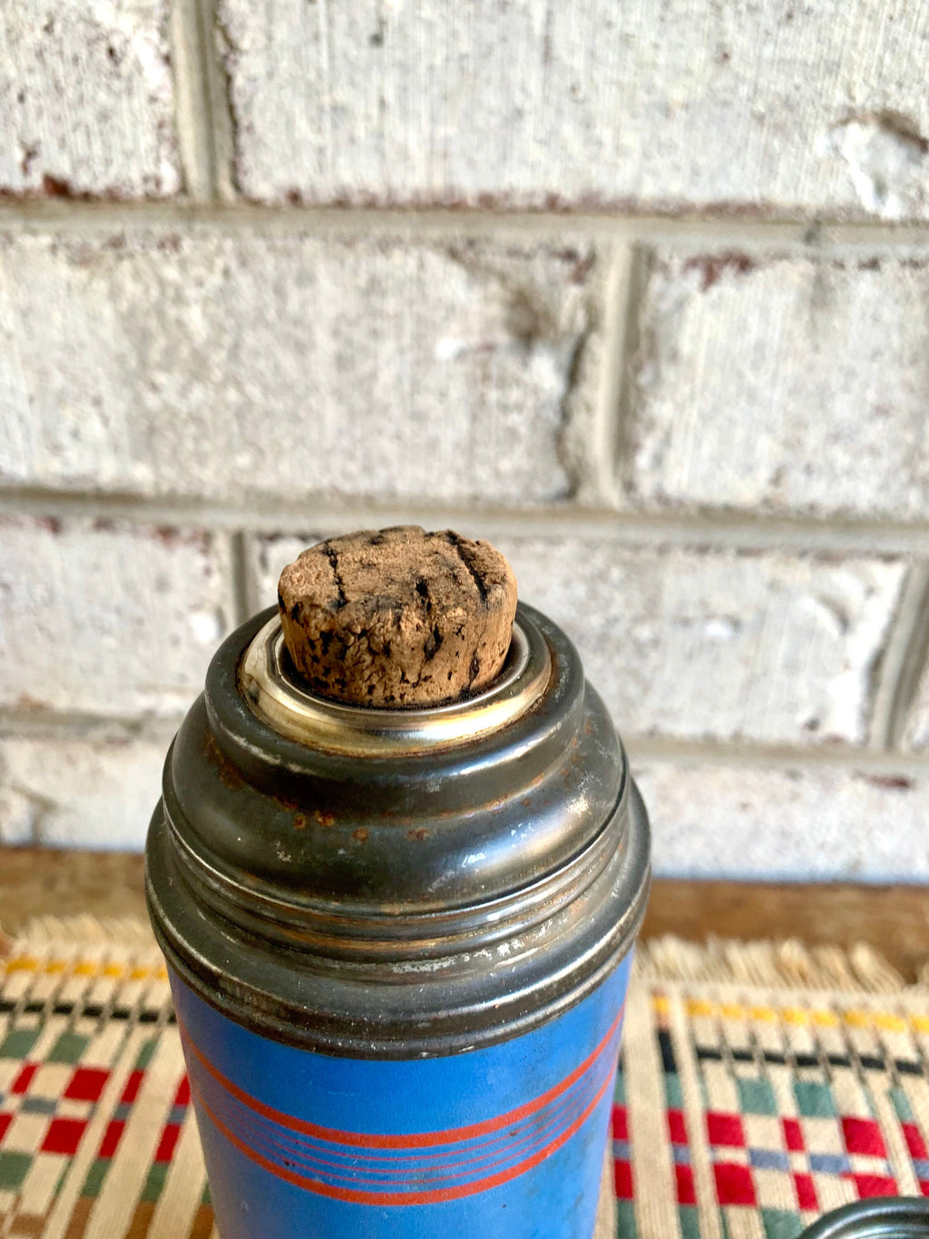 Vtg Keapsit Thermos Bottle | Rustic Small Thermos | Keapsit Vacuum Bottle | Blue and Red Distressed Thermos Bottle | Lunch Pale Thermos