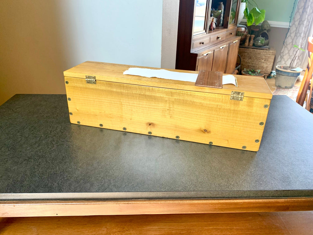 Vtg Wood Reciept Box | Hand Wrote Receipt Box | Sticker Dispense Box | Note Taking Box