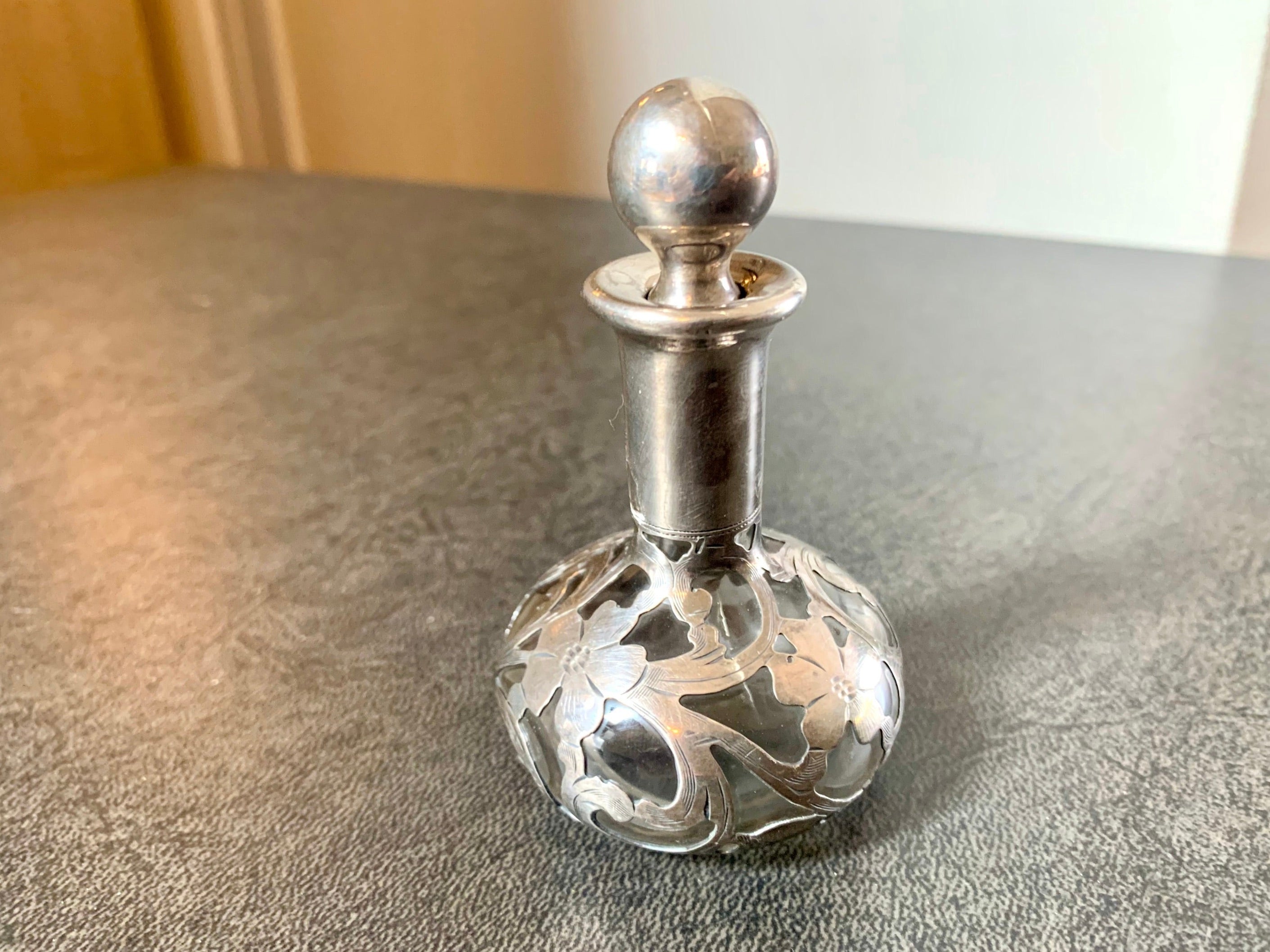 Antique Art Nouveau Sterling Silver Overlay Glass Perfume Bottle | Alvin Sterling Silver Overlayed Fragrance Bottle | Monogrammed Gladys