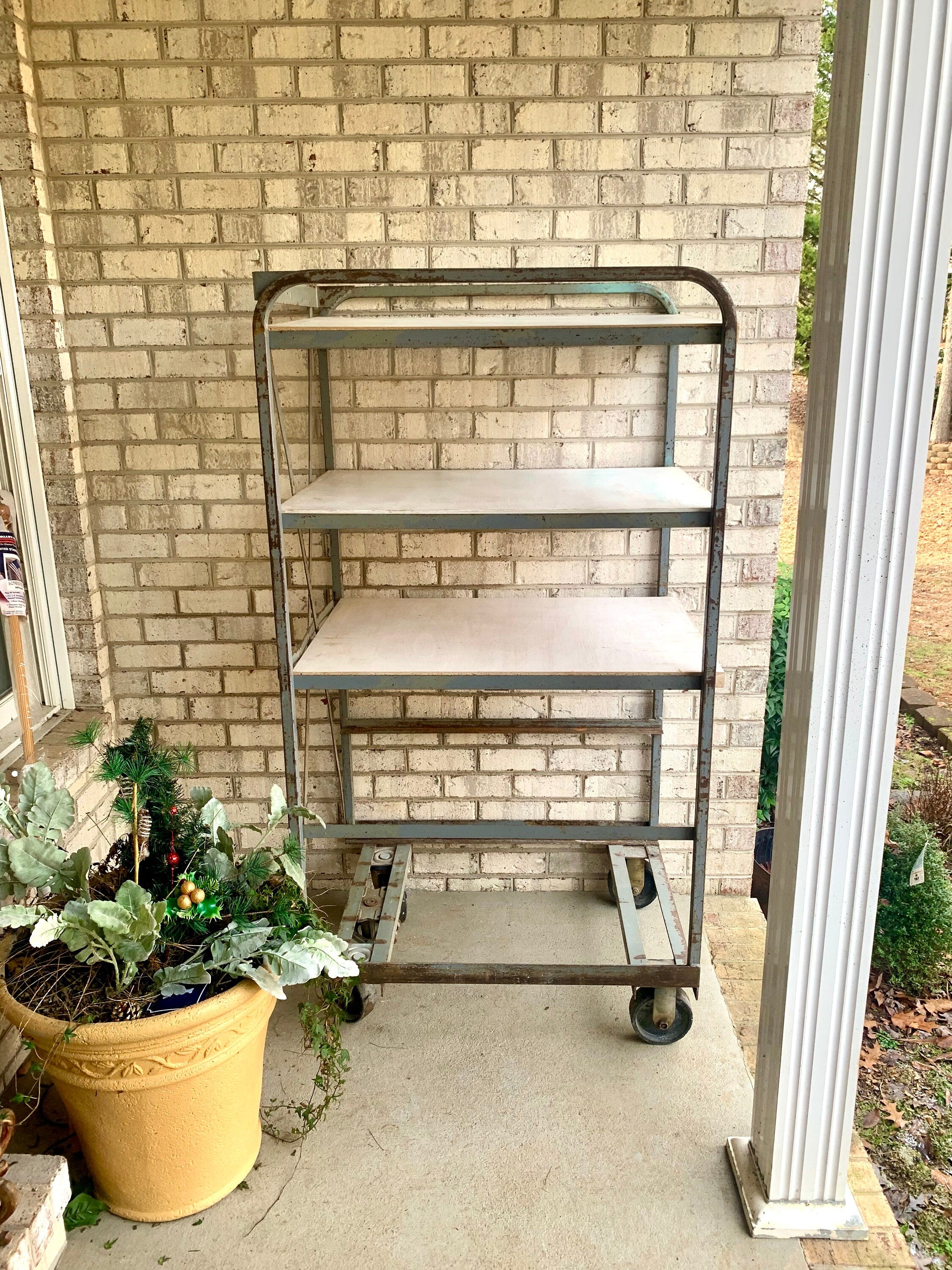 Industrial Rolling Baking Tray Cart | Industrial Pottery Cart | Vtg Distressed REED Metal Cart| Baker's Rack| Rustic Metal Shelf