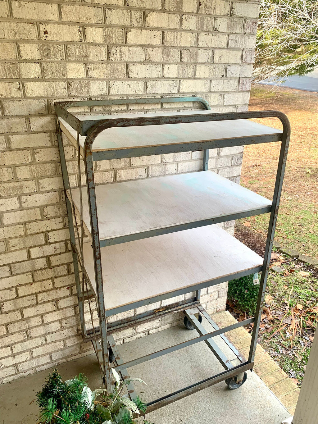 Industrial Rolling Baking Tray Cart | Industrial Pottery Cart | Vtg Distressed REED Metal Cart| Baker's Rack| Rustic Metal Shelf