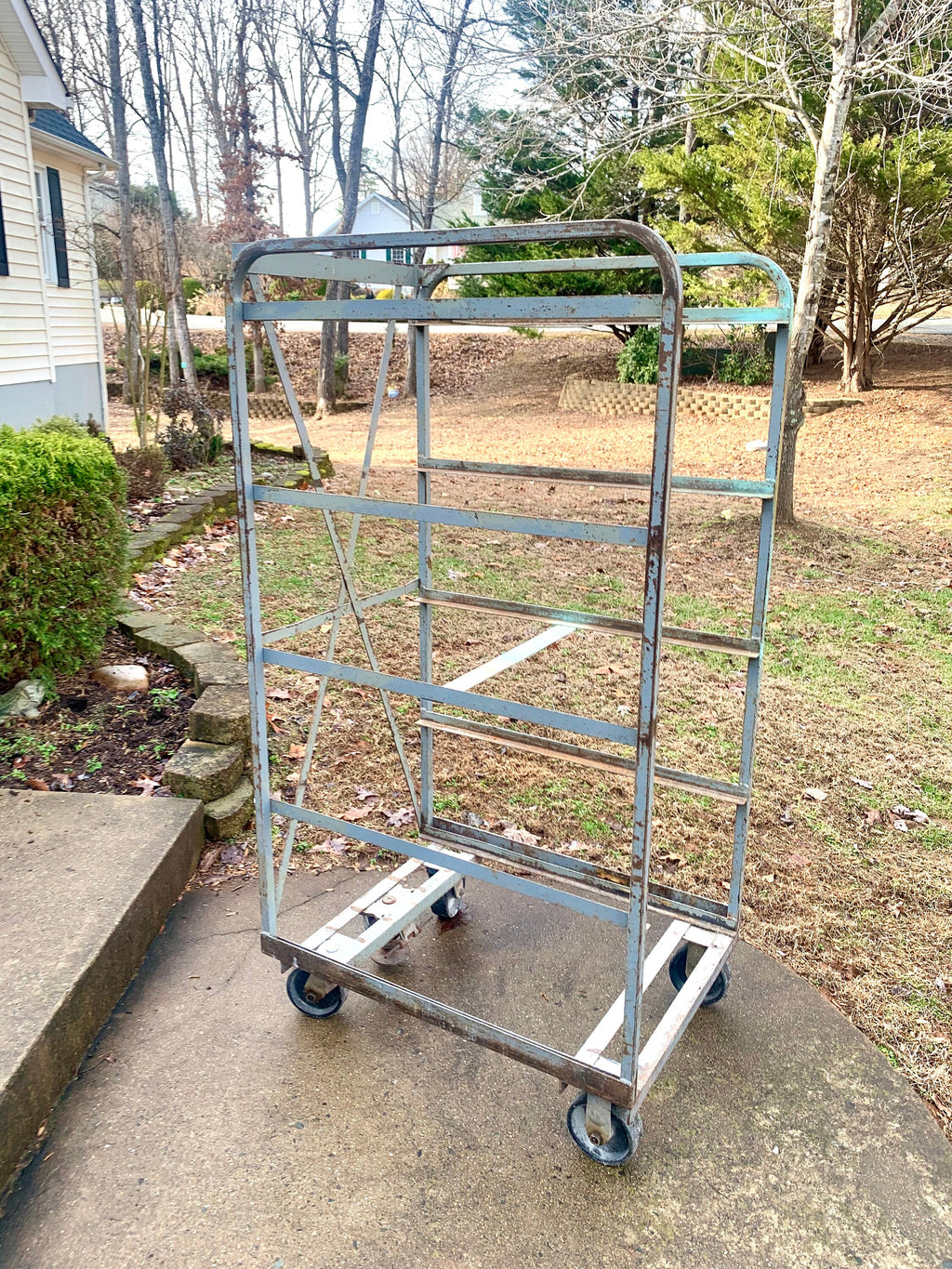 Industrial Rolling Baking Tray Cart | Industrial Pottery Cart | Vtg Distressed REED Metal Cart| Baker's Rack| Rustic Metal Shelf