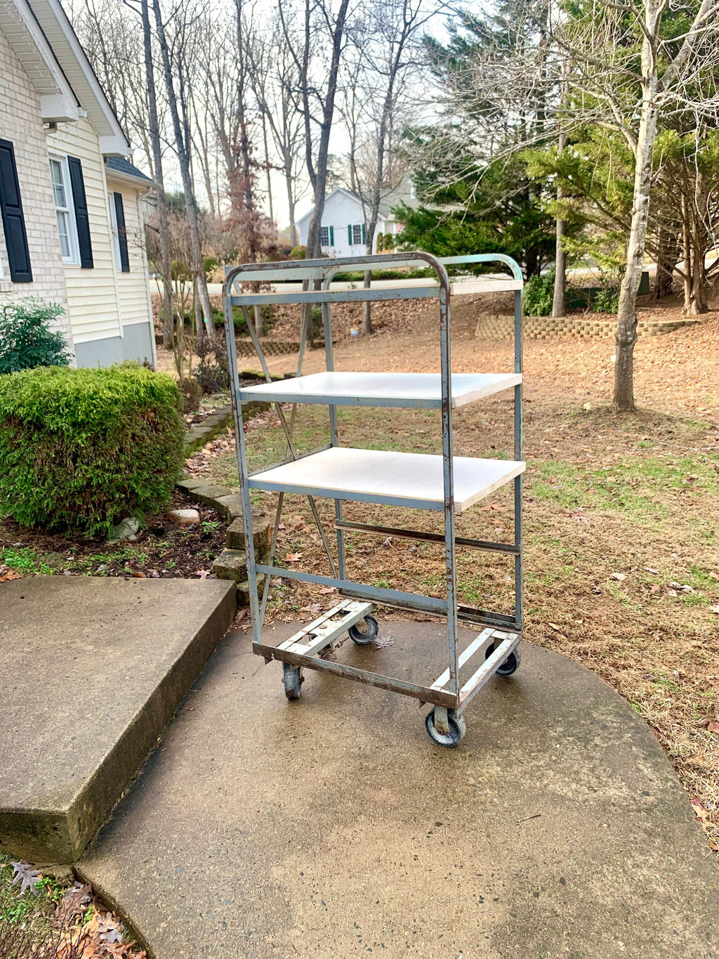 Industrial Rolling Baking Tray Cart | Industrial Pottery Cart | Vtg Distressed REED Metal Cart| Baker's Rack| Rustic Metal Shelf