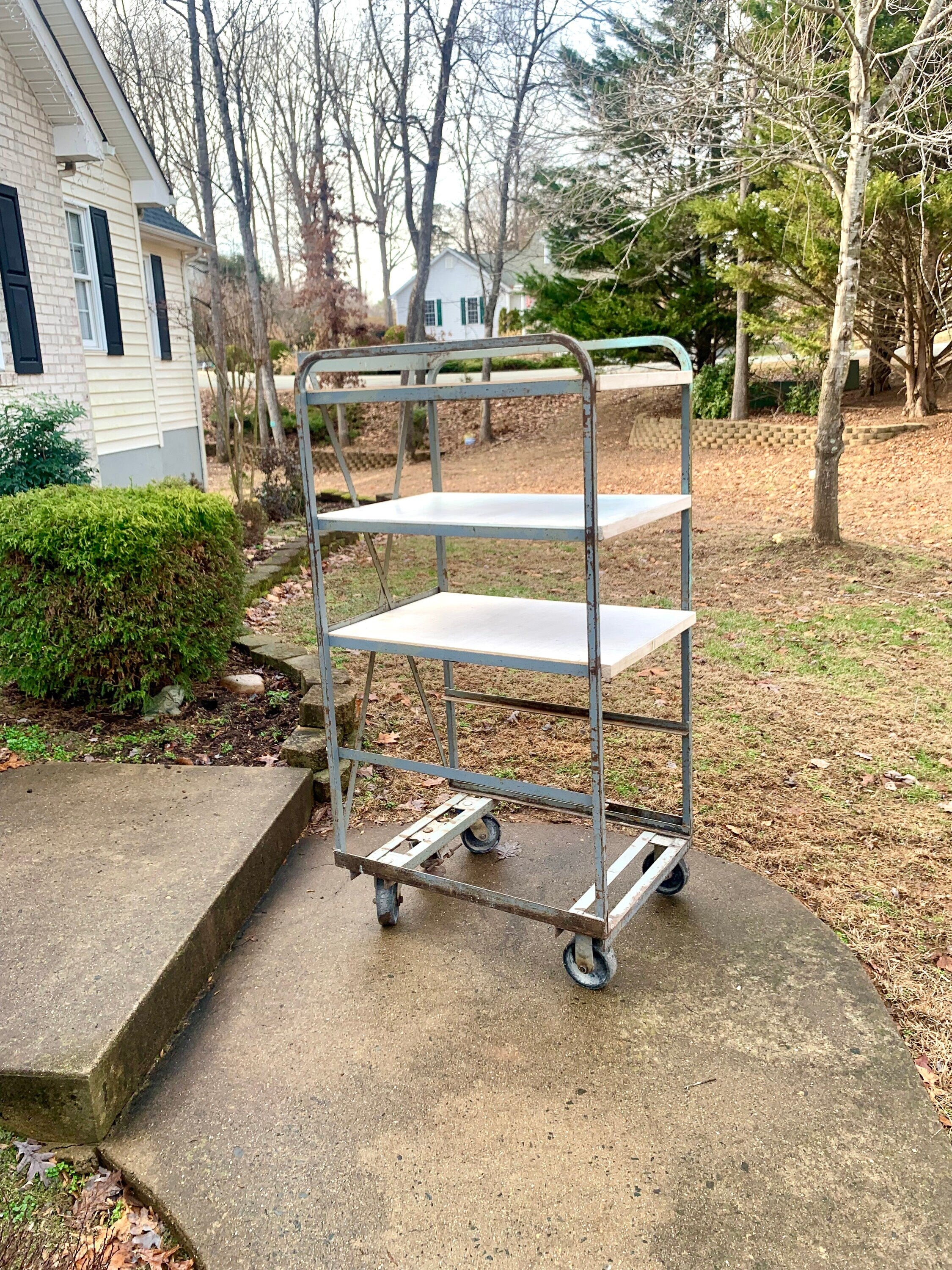 Industrial Rolling Baking Tray Cart | Industrial Pottery Cart | Vtg Distressed REED Metal Cart| Baker's Rack| Rustic Metal Shelf