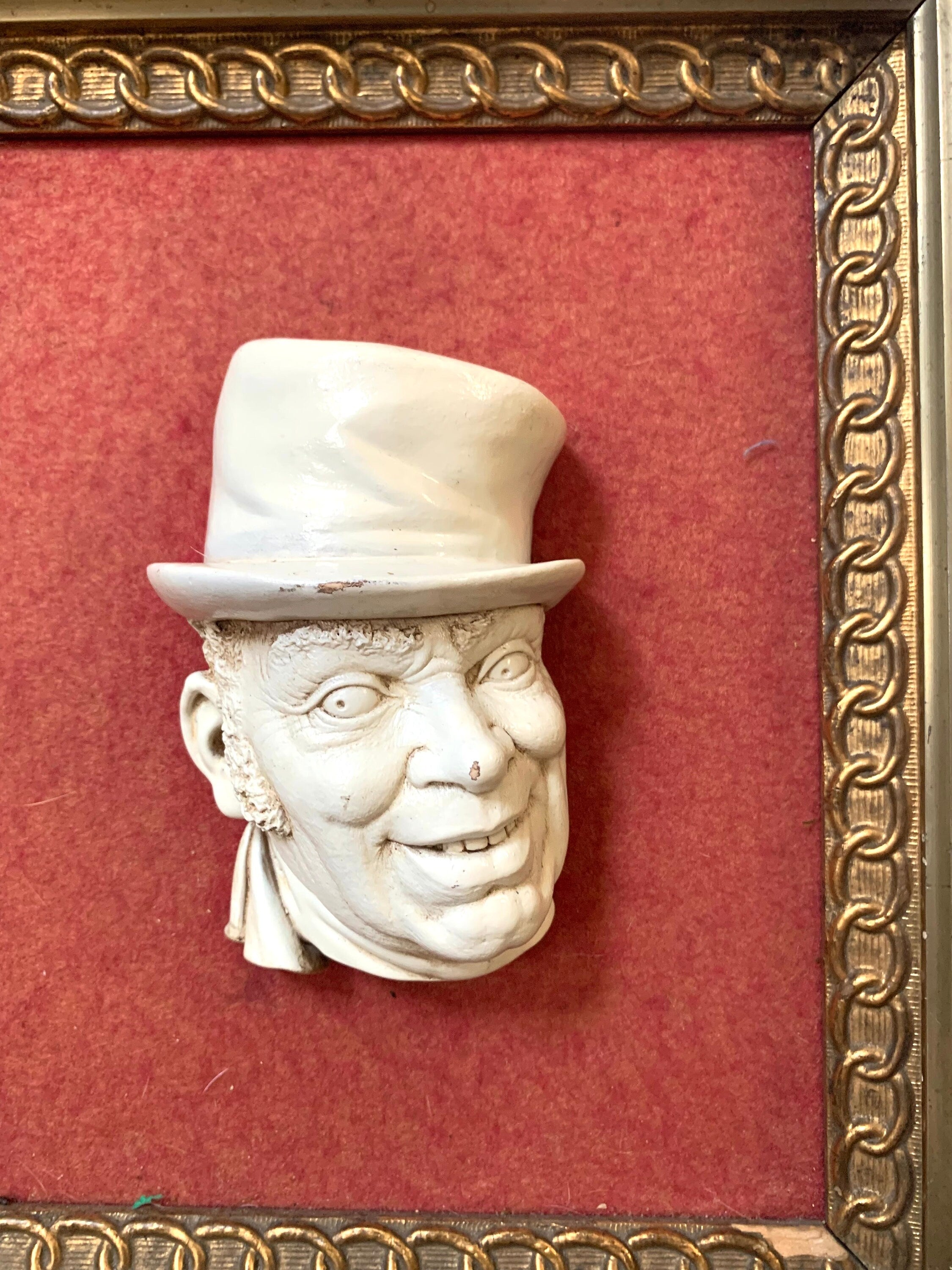Vintage Framed Bossons Man in Top Hat | Framed Head Figurine | Distressed Framed Bossons Head Rare Bossons Wall Hanging | A Christmas Carol