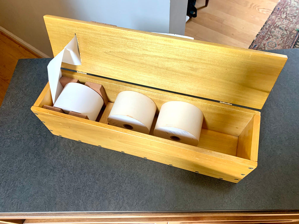 Vtg Wood Reciept Box | Hand Wrote Receipt Box | Sticker Dispense Box | Note Taking Box