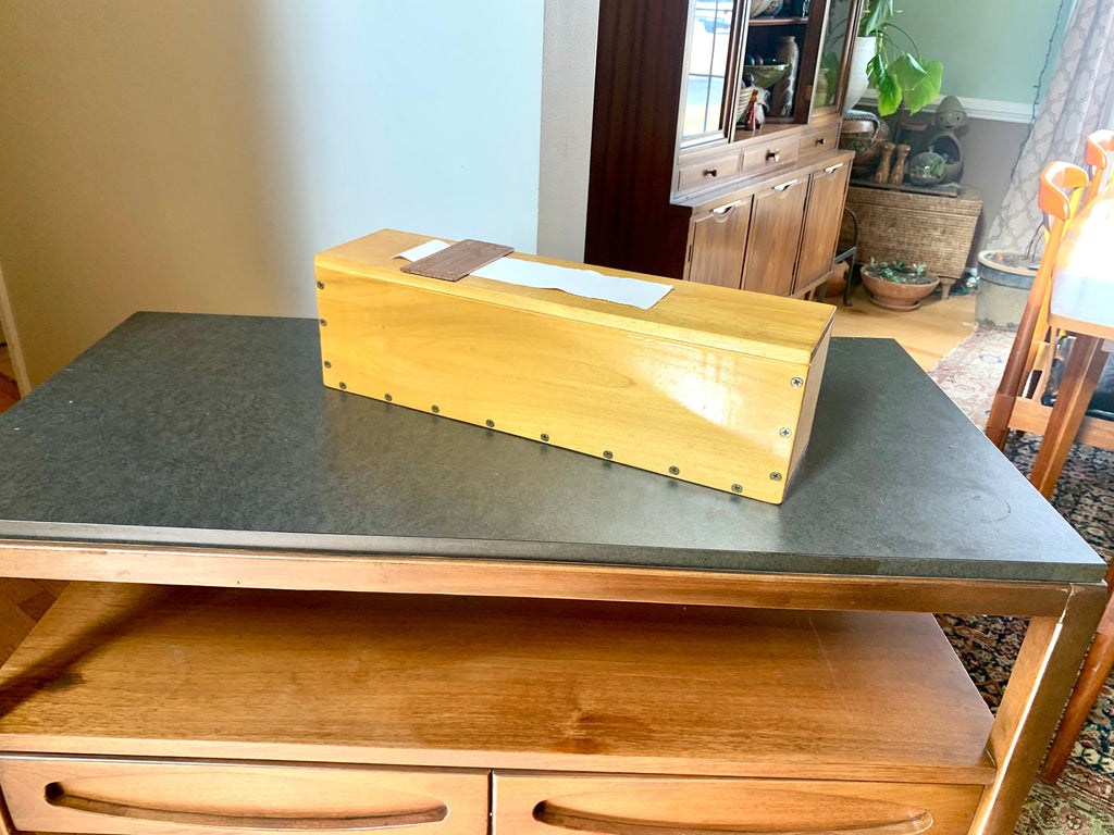 Vtg Wood Reciept Box | Hand Wrote Receipt Box | Sticker Dispense Box | Note Taking Box