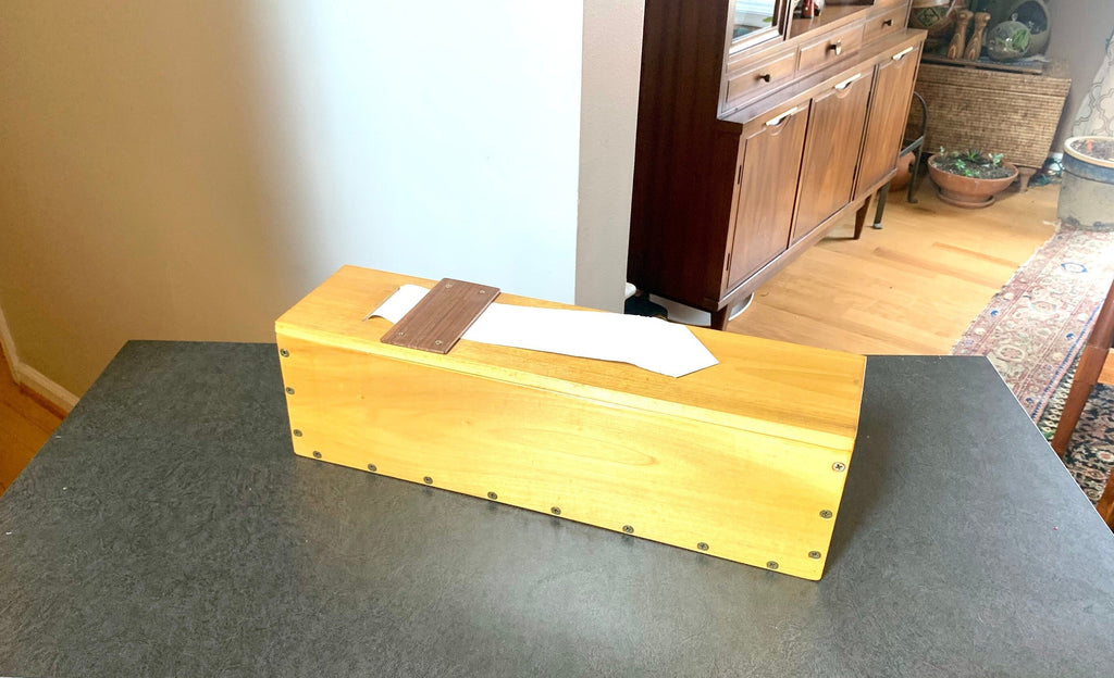 Vtg Wood Reciept Box | Hand Wrote Receipt Box | Sticker Dispense Box | Note Taking Box