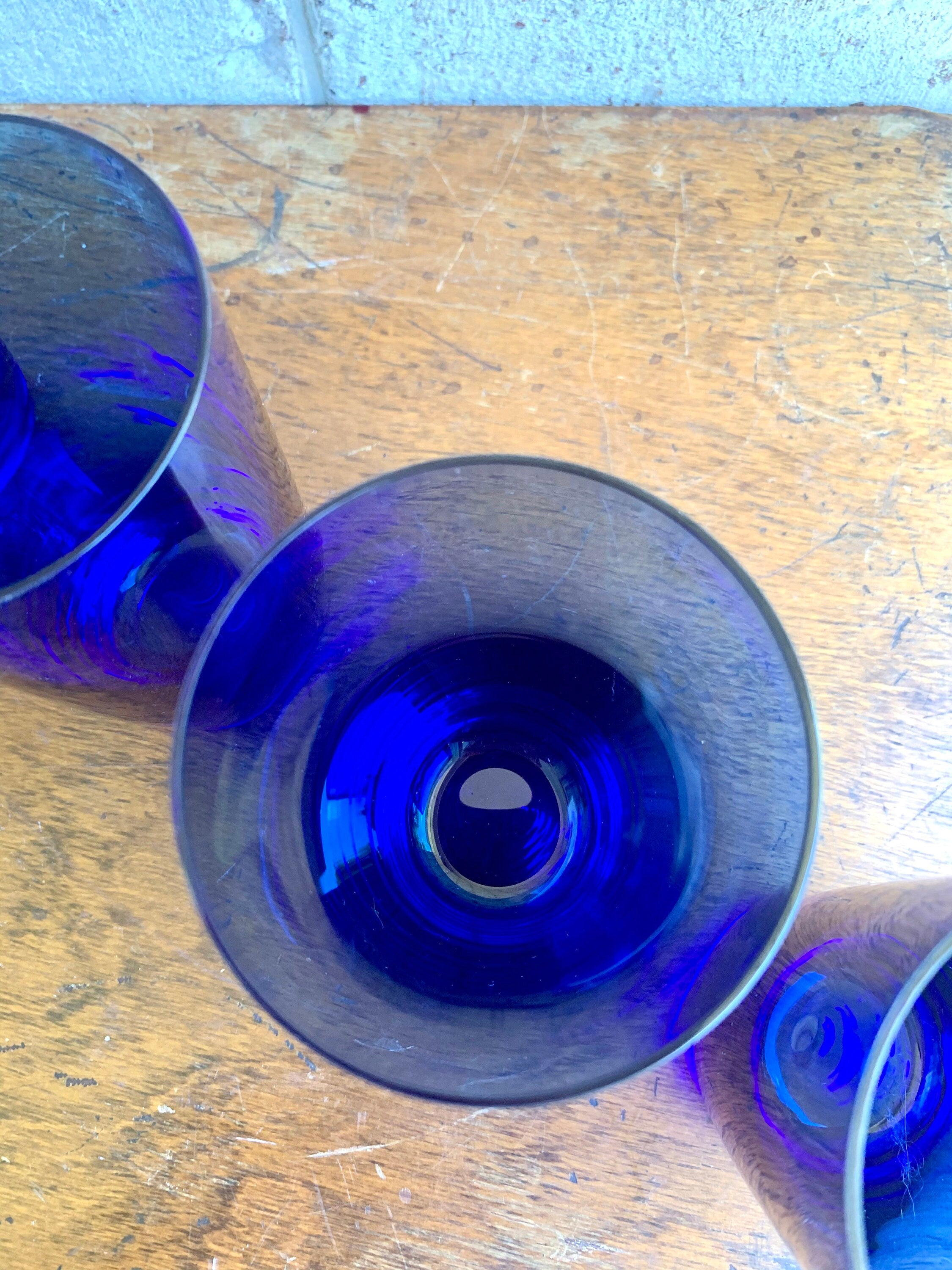 Vintage Set of 4 Colbalt Blue Drinking Glasses | Colbalt Blue Drinking Glasses | Blue Tumbler Glasses